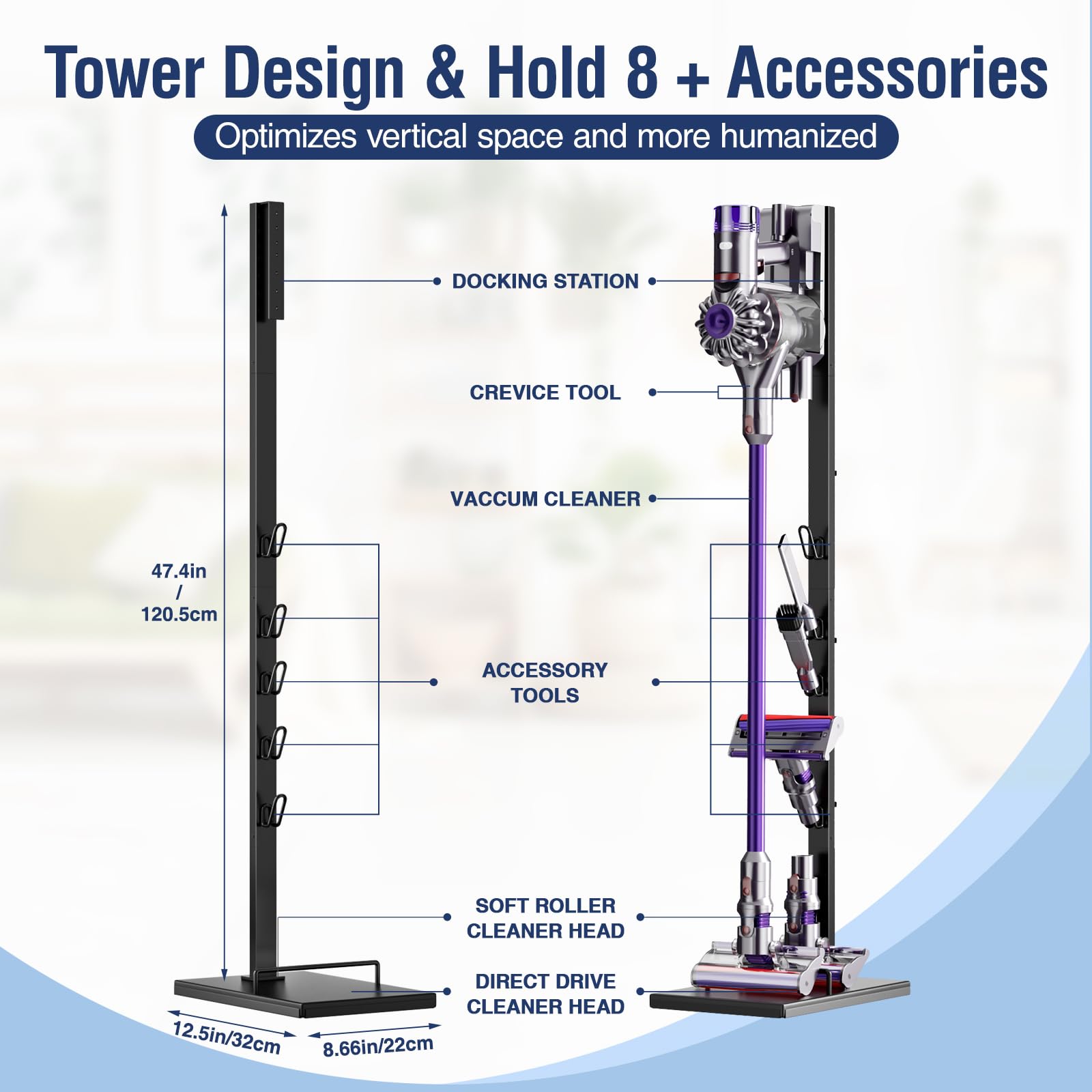 Dyson Vacuum Holder Stand - Universal Wall Mount Bracket for Dyson Cordless Vacuums V6 V7 V8 V10 V11 V12 V15 | Vacuum Accessories Organizer | Perfect for Garage, Closet & Home Storage Organization