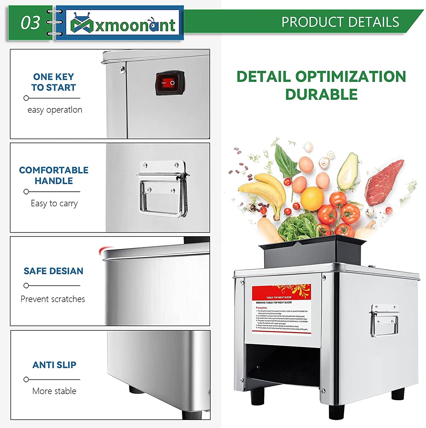 MXMOONANT 850W Electric Meat Cutter Machine - 3.5mm & 10mm Stainless Steel Blade, 330lb/h Capacity for Chicken, Beef, Fish & Vegetables - Perfect for Restaurants, Butcher Shops & Home Kitchen Use
