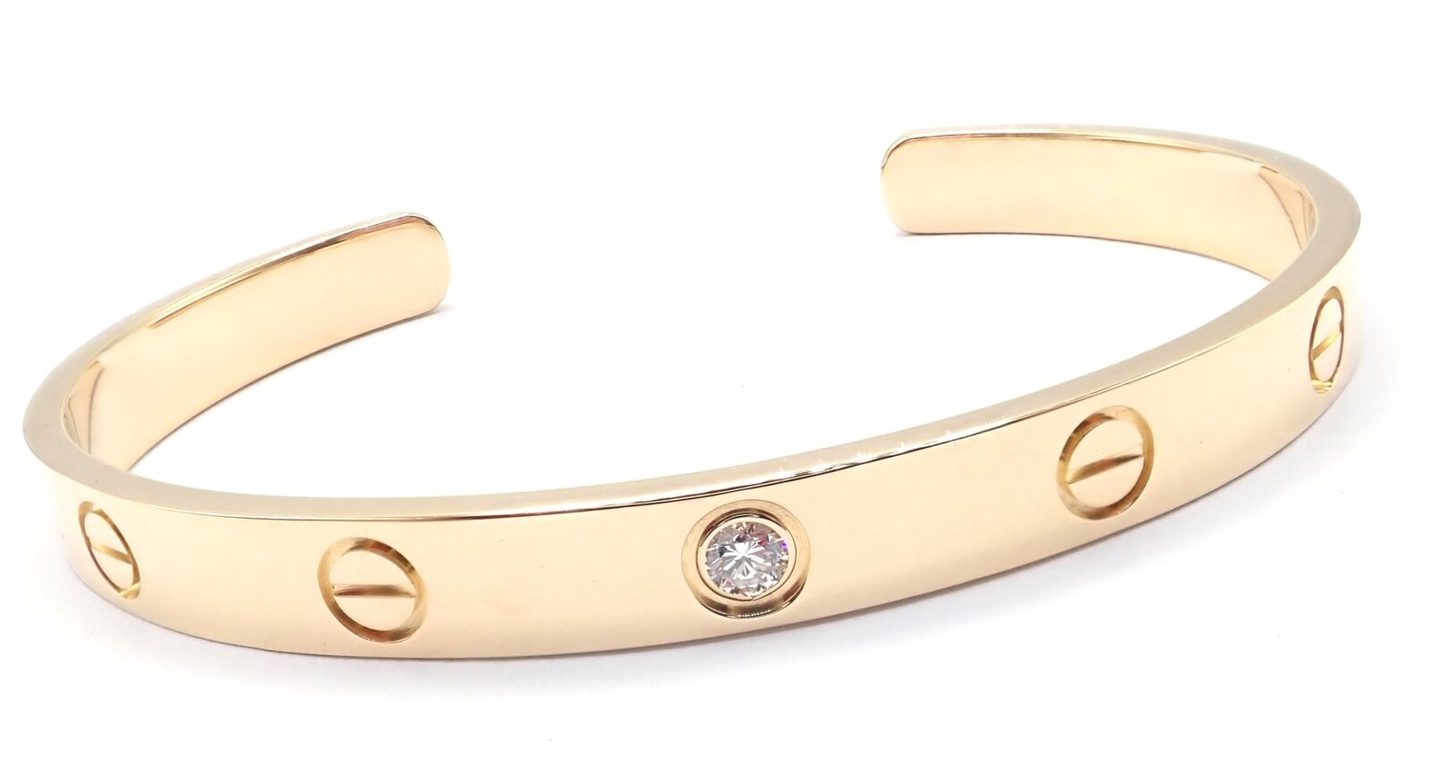 Authentic Cartier 18K Yellow Gold Diamond Love Cuff Open Bracelet - Size 17 - Luxury Jewelry for Women, Perfect for Anniversaries, Weddings & Special Occasions