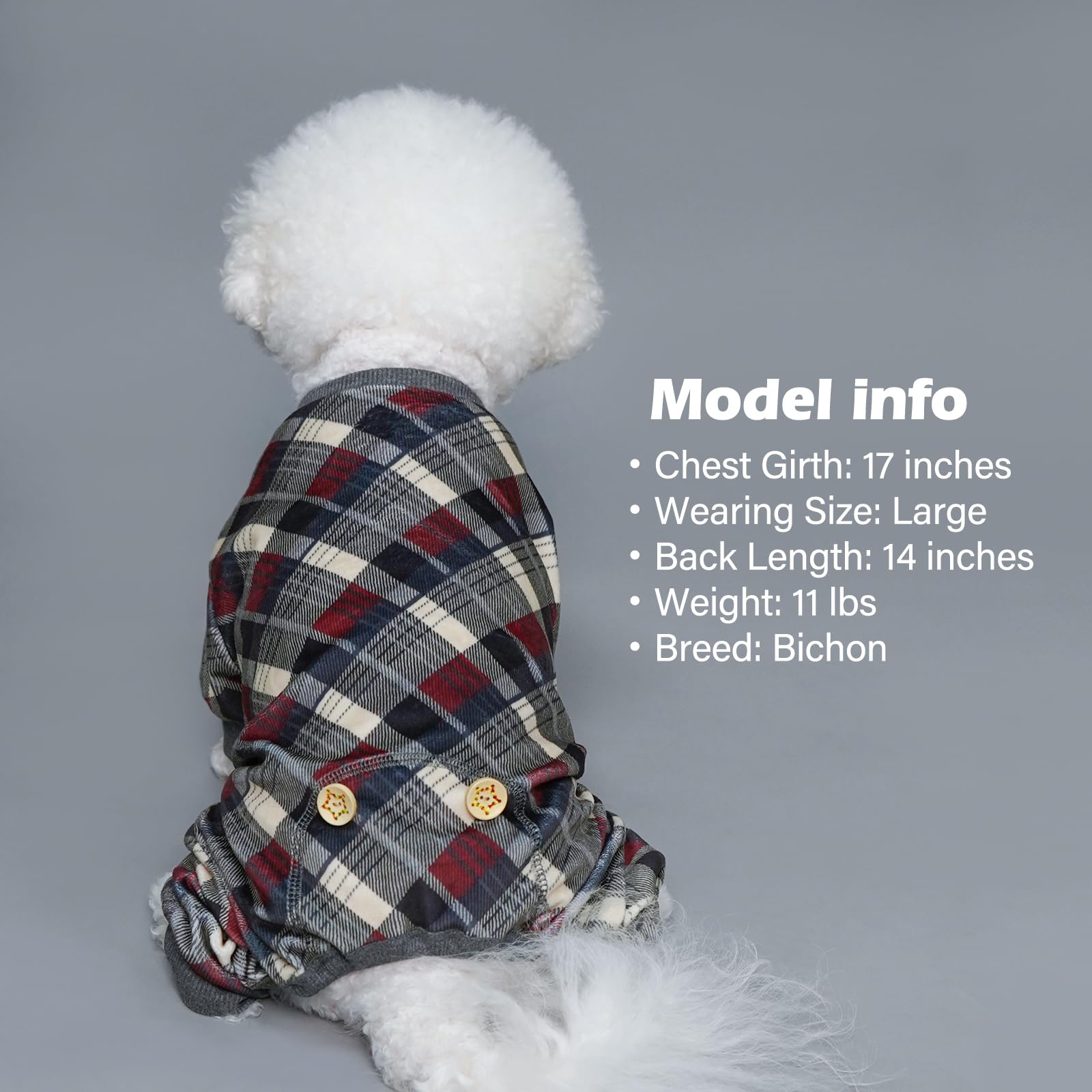 KYEESE Soft Plaid Dog Pajamas - Cozy Velvet Stretchy Dog Jammies for Small Dogs (Grey, Small) | Perfect for Winter Nights & Indoor Pet Comfort