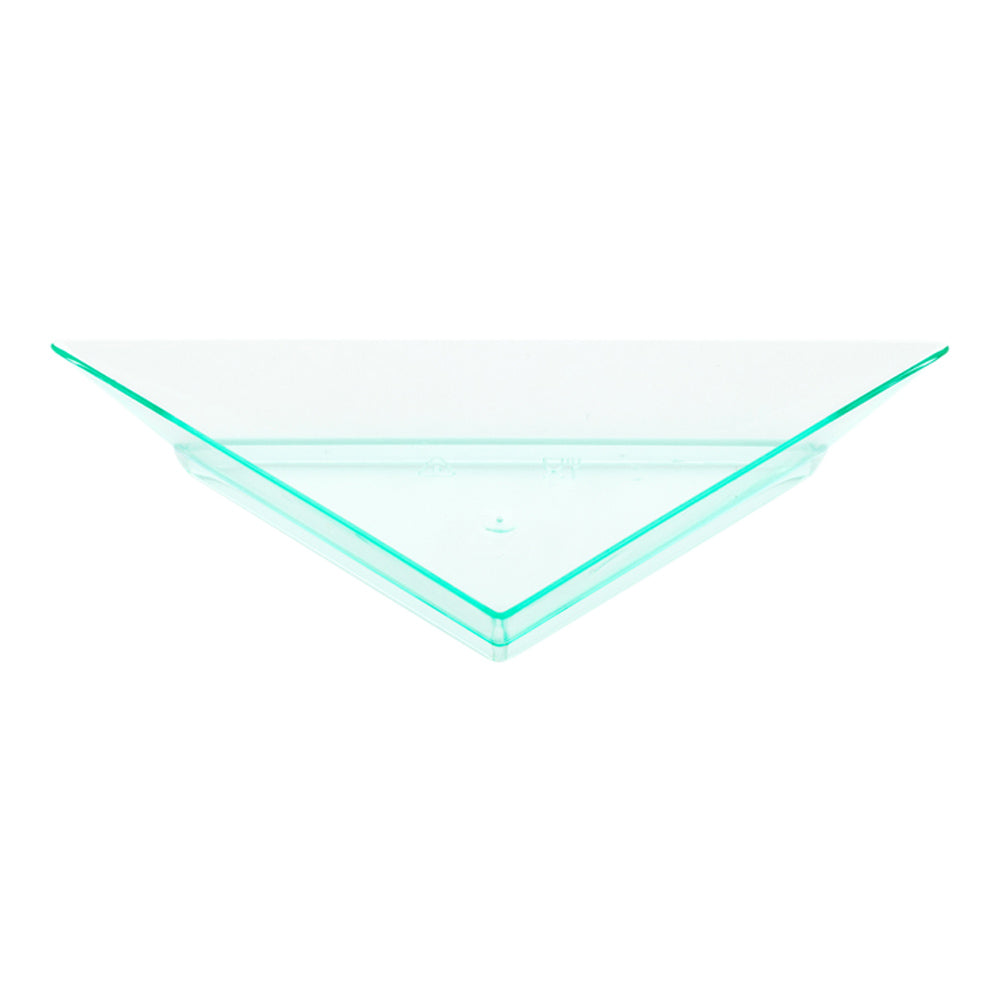 100-Pack Seagreen Plastic Mini Triangle Appetizer Plates & 100-Pack Silver Plastic Mini Forks - Perfect for Parties, Weddings, and Catering Events