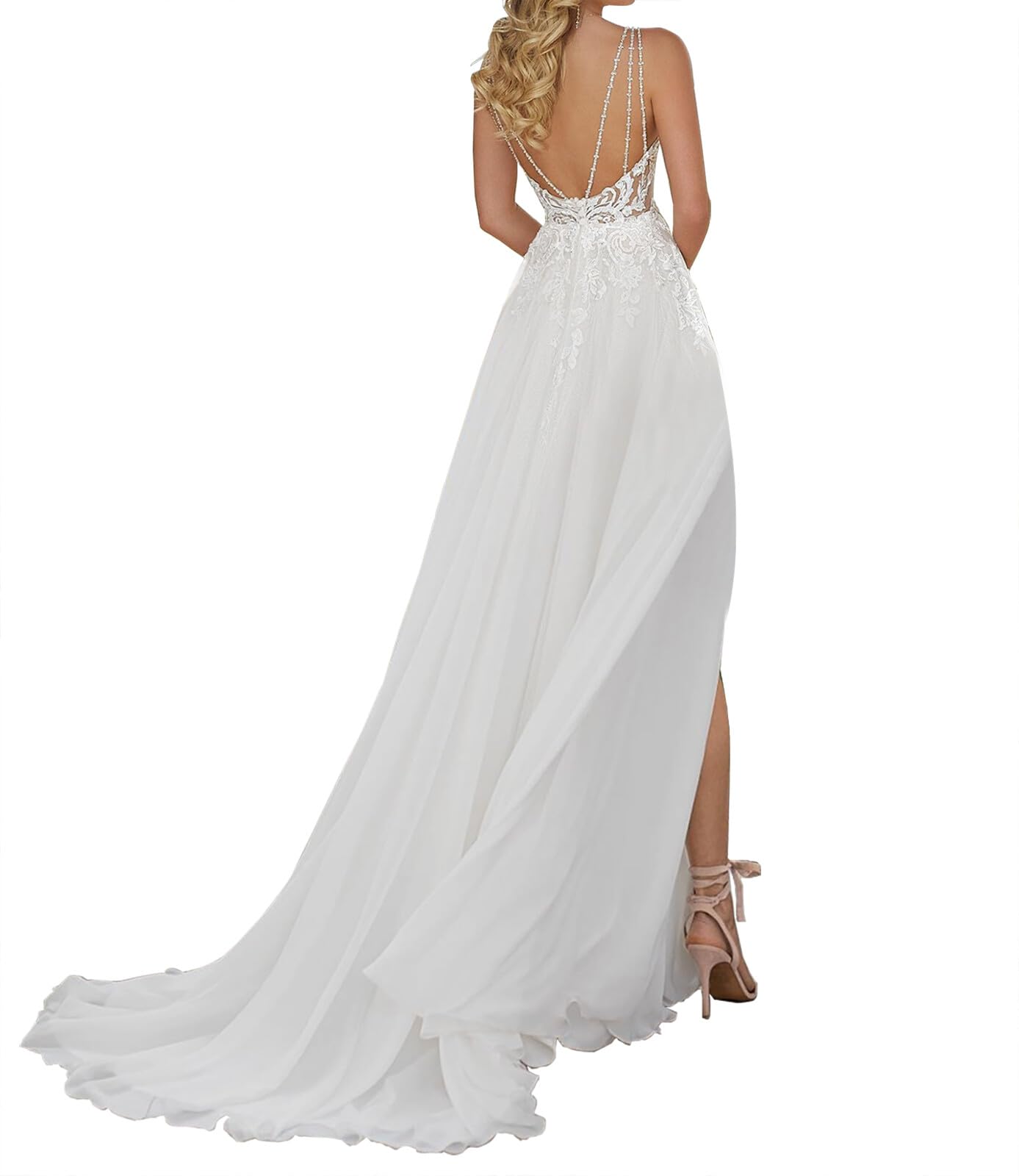 JAEDEN Elegant Beach Wedding Dress 2025 - Lace & Chiffon V-Neck Bridal Gown for Outdoor Ceremonies | Perfect for Beach, Garden & Destination Weddings
