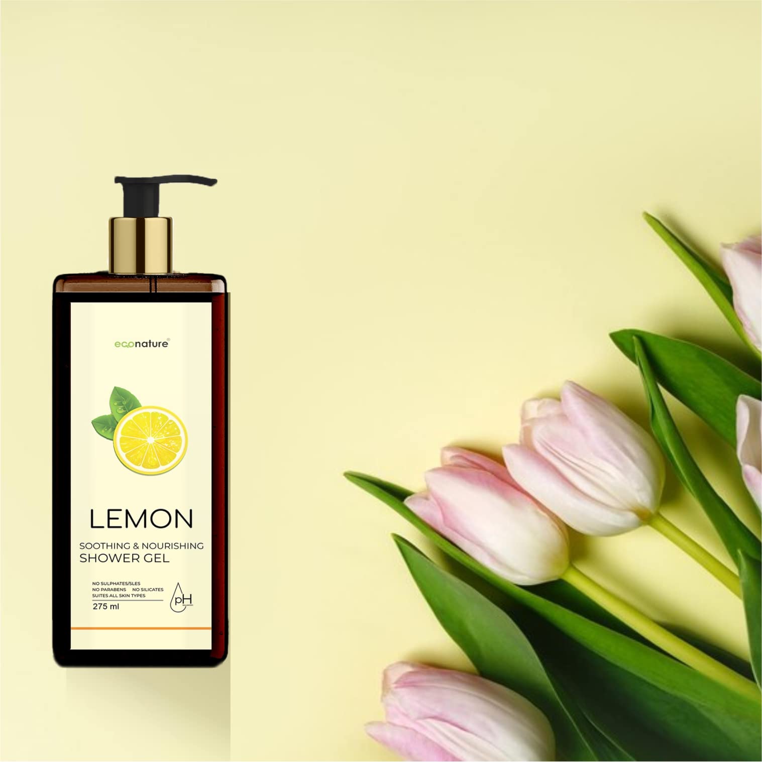 ECONATURE Lemon Body Wash & Shower Gel - Moisturizing Liquid Soap for Dry Skin, 275ml (Pack of 3) | Refreshing Citrus Cleanser for Daily Shower & Bath Routine