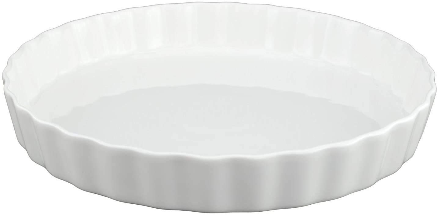 GOURMEX 10 Inch White Ceramic Quiche Baking Dish - Round Fluted Tart Pan for Pies, Creme Brulee, Custard & Cheesecake | Oven Safe Porcelain Pie Dish | Perfect for Holiday Baking, Dinner Parties & French Desserts