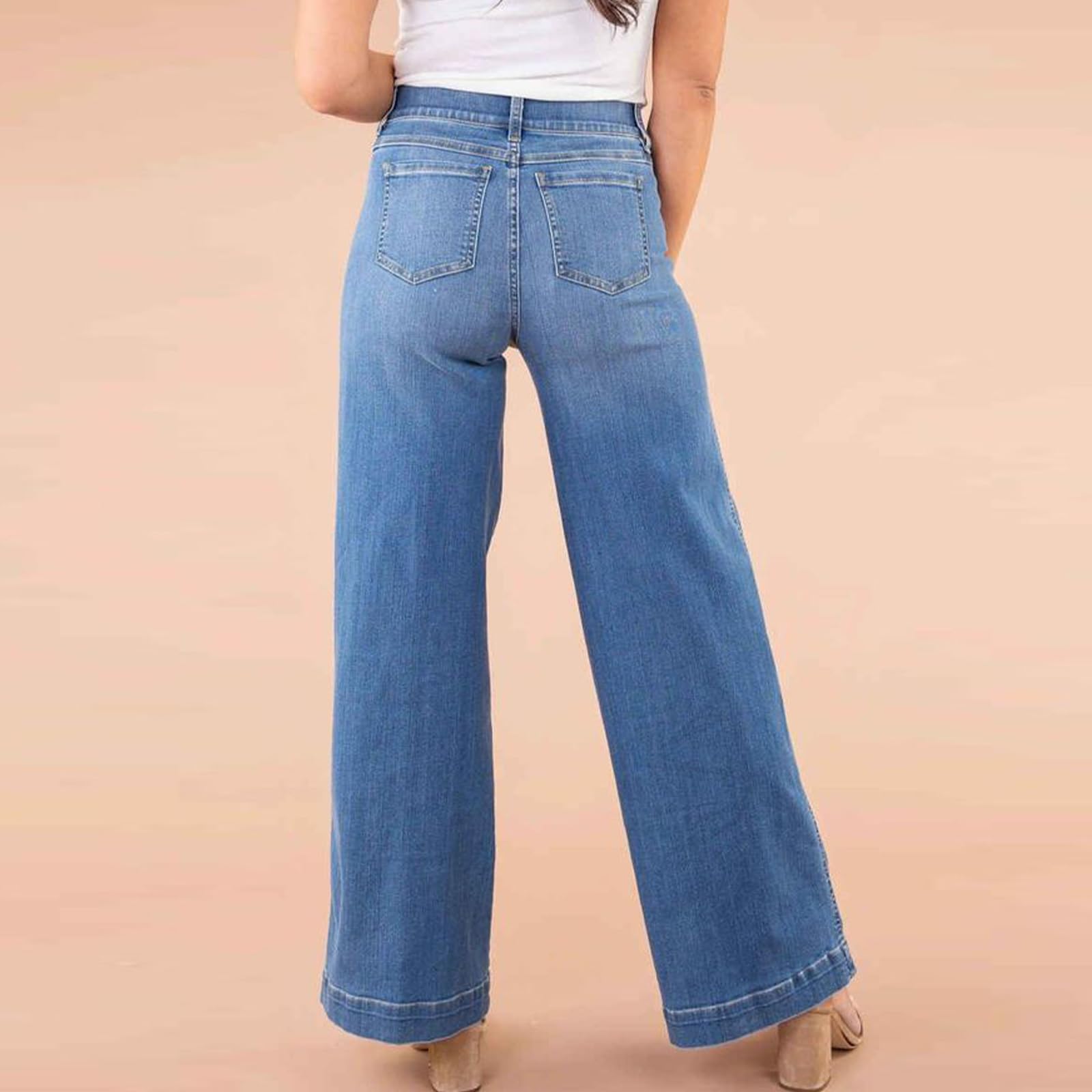 Spacehy High-Waisted Wide Leg Jeans with Front Seam Detail | Stretch Denim Pants for Women | Perfect for Casual Outfits, Office Wear & Date Nights
