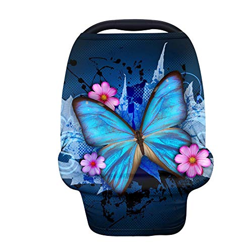 Advocator Blue Butterfly Nursing Cover - Super Soft Cotton Breastfeeding Cover for Moms, Multi-Use Baby Car Seat Cover, Shopping Cart Canopy, Stroller Cover & Lightweight Blanket - Perfect for Nursing, Shopping & Outdoor Activities