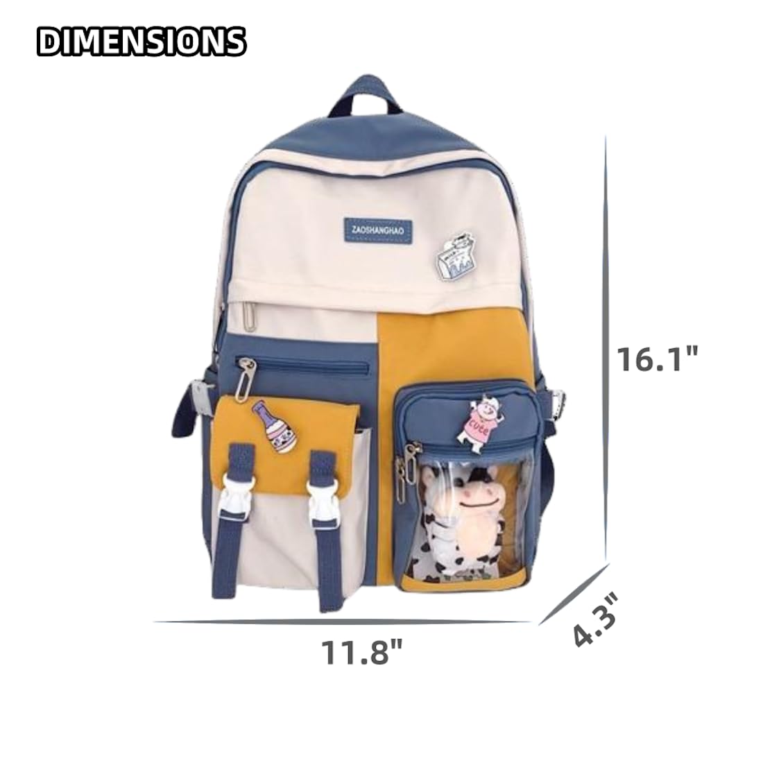 Selena Kawaii Backpack with Cow Badges - Cute Y2K Harajuku Itabag for School & Travel (Blue & Yellow, No Accessories) | Perfect for Anime Fans, Cosplay & Kawaii Fashion Lovers
