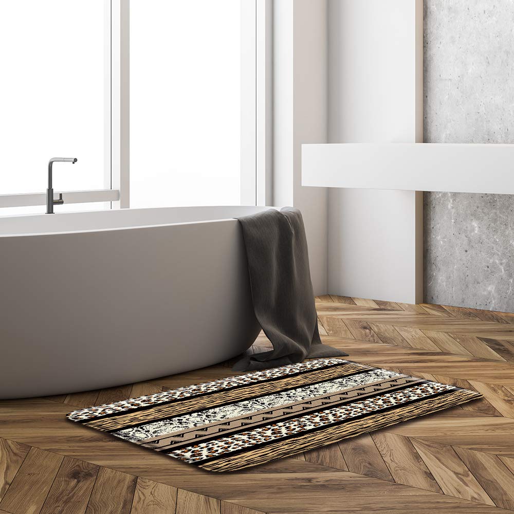 Leopard Print Zebra Stripe Bath Mat - Soft Absorbent Non-Slip Bathroom Rug with African Wild Animal Design, Farmhouse Decor for Bathroom, Kitchen & Toilet Floor - Perfect for Modern Homes and Safari-Themed Decor