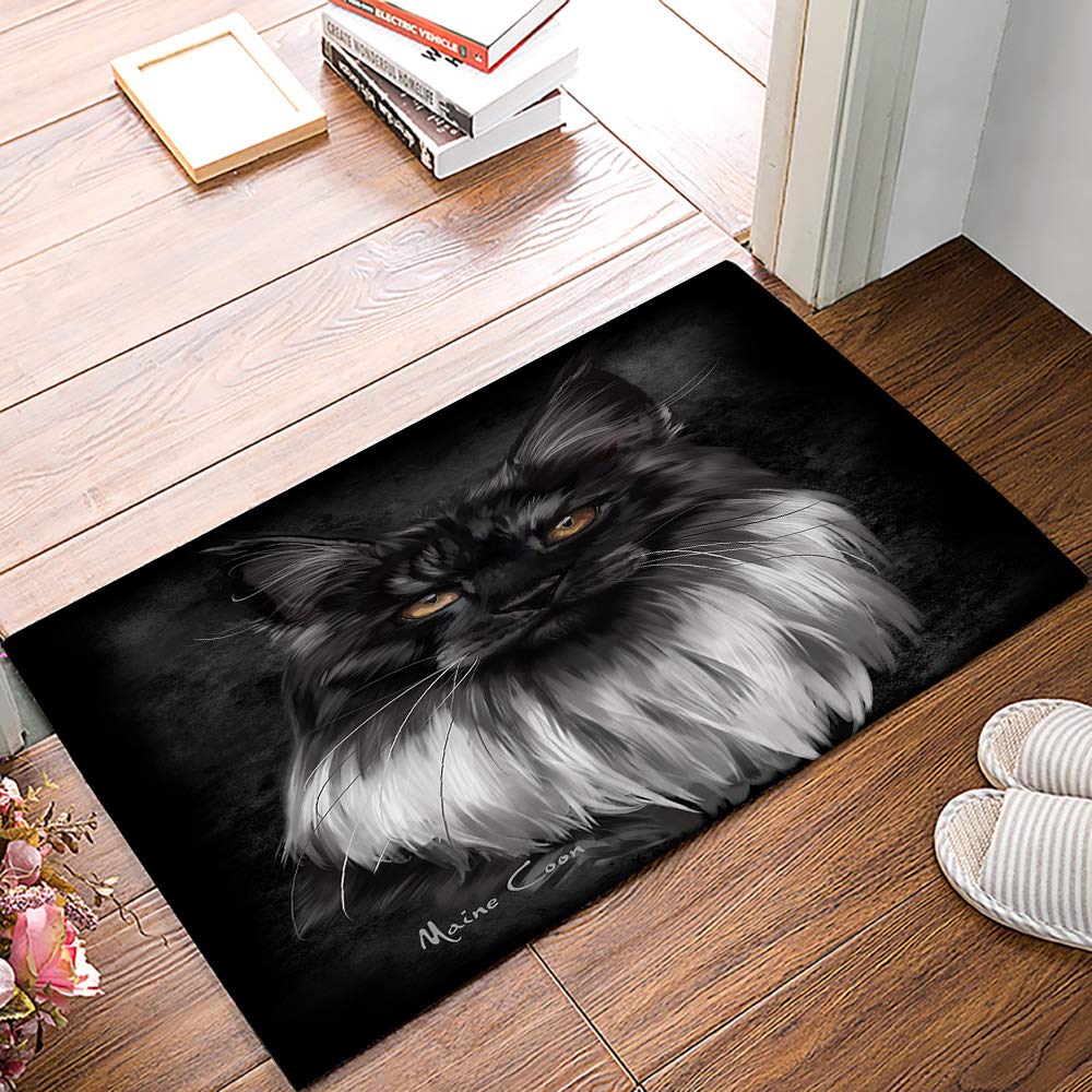 Non-Slip Indoor Doormat for Front Door - Soft Low Profile Welcome Mat with Maine Coon Design (20