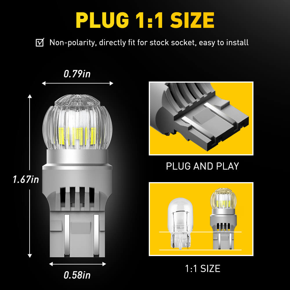 Upgraded 7443 7440 7444 W21W LED Bulbs - Super Bright White Reverse Lights (400% Brighter) - 2US6T Series - Perfect for Cars, Trucks, SUVs & Motorcycles
