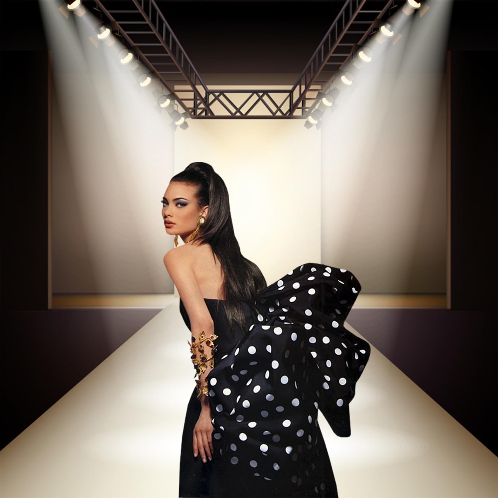 Baocicco 8x8ft Sparkling Silver Illuminated Backdrop - Fashion Runway Spotlight Photography Background with LED Lights for Catwalk Shows, Business Clothes Collection Events, and Party Decor