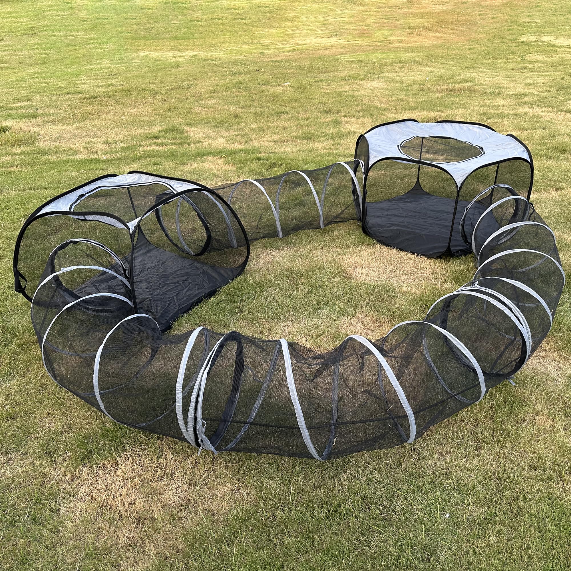Large Outdoor Cat Tunnel and Tent Playpen - Pop Up Enclosure for Multiple Cats - Portable Playhouse for Small Pets - Perfect for Backyard Adventures, Indoor Playtime & Pet Exercise