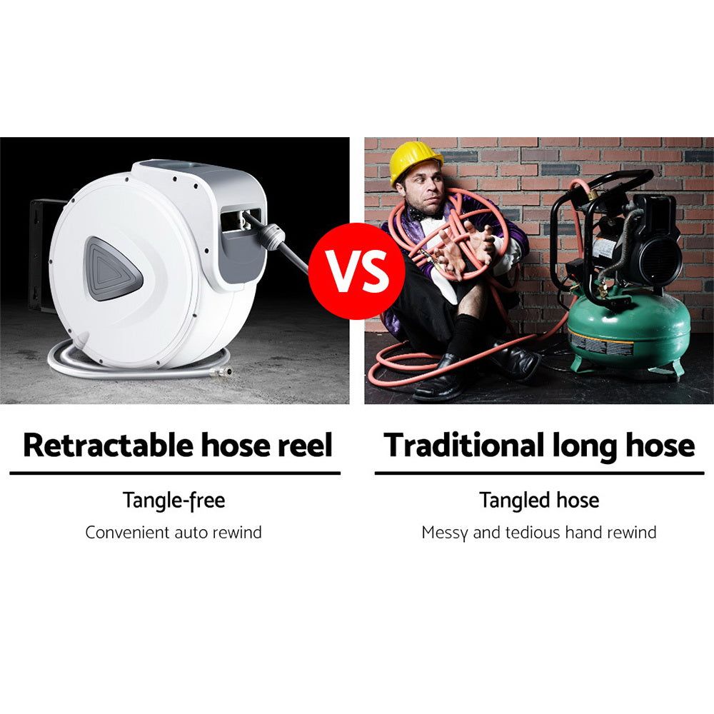 Giantz 10m Retractable Air Hose Reel with Swivel Wall Mount - Heavy Duty Compressor Hose for Garage, Workshop & Automotive Use