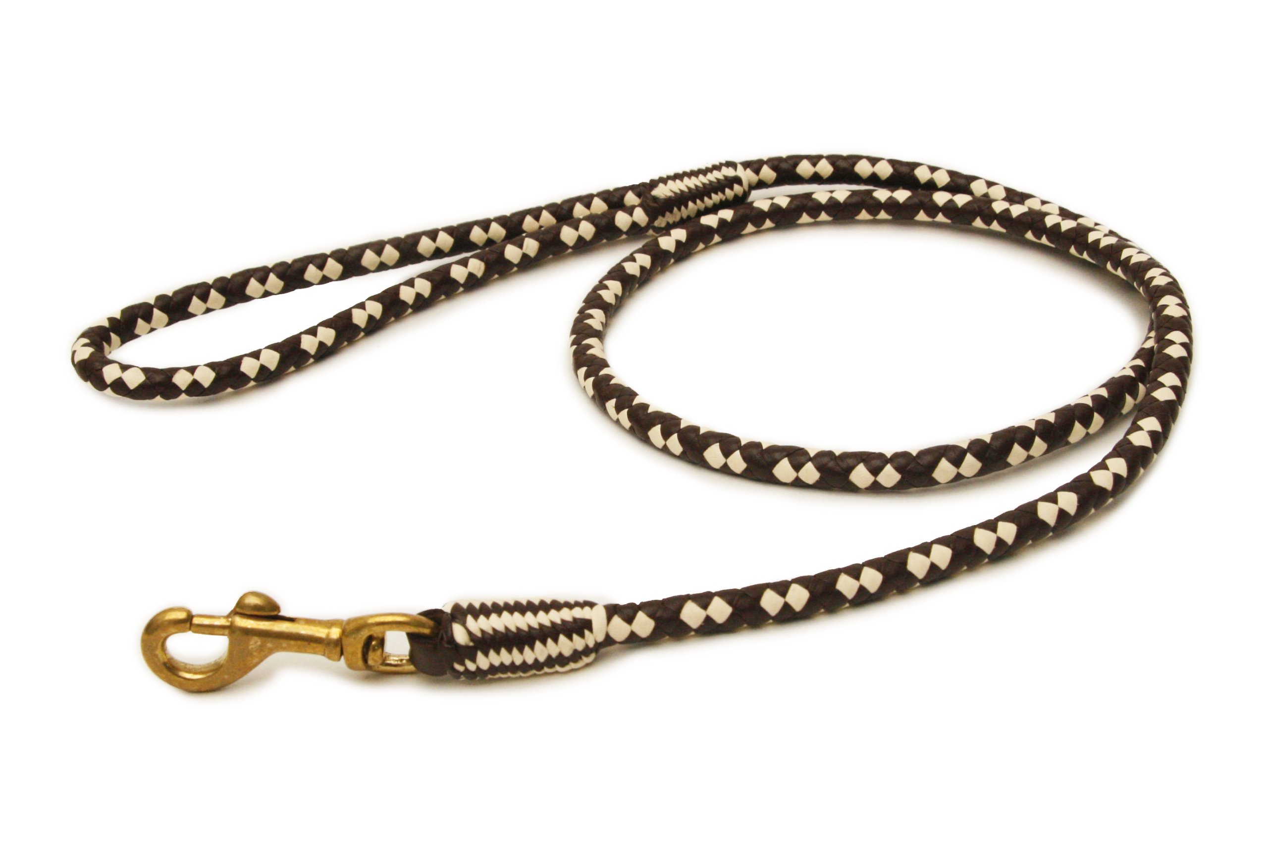 Alvalley Braided Leather Dog Leash with Snap Clip - Handcrafted Soft Leather Pet Lead for Small, Medium & Large Dogs - 6ft (183cm) Brown & White - Perfect for Walking, Training & Outdoor Adventures