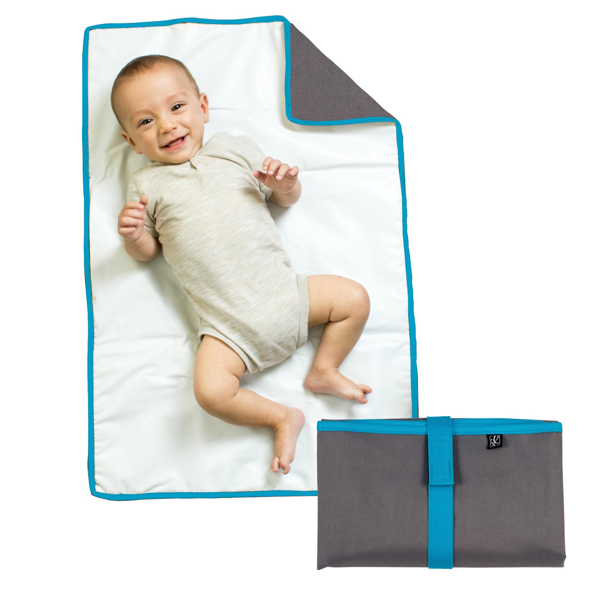 J.L. Childress Full Body Baby Changing Pad - Waterproof & Portable Diaper Changing Mat for Nursery, Travel & On-the-Go - Soft Grey & Teal Design for Comfort & Style