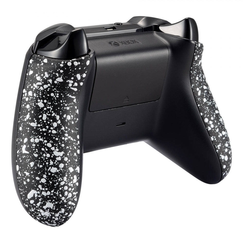 eXtremeRate Textured White Back Panels & Non-Slip Side Rails for Xbox One X/S Controller - 3D Splashing Handles, Grip Improvement & Repair Parts | Perfect for Gaming, Streaming & Esports Tournaments