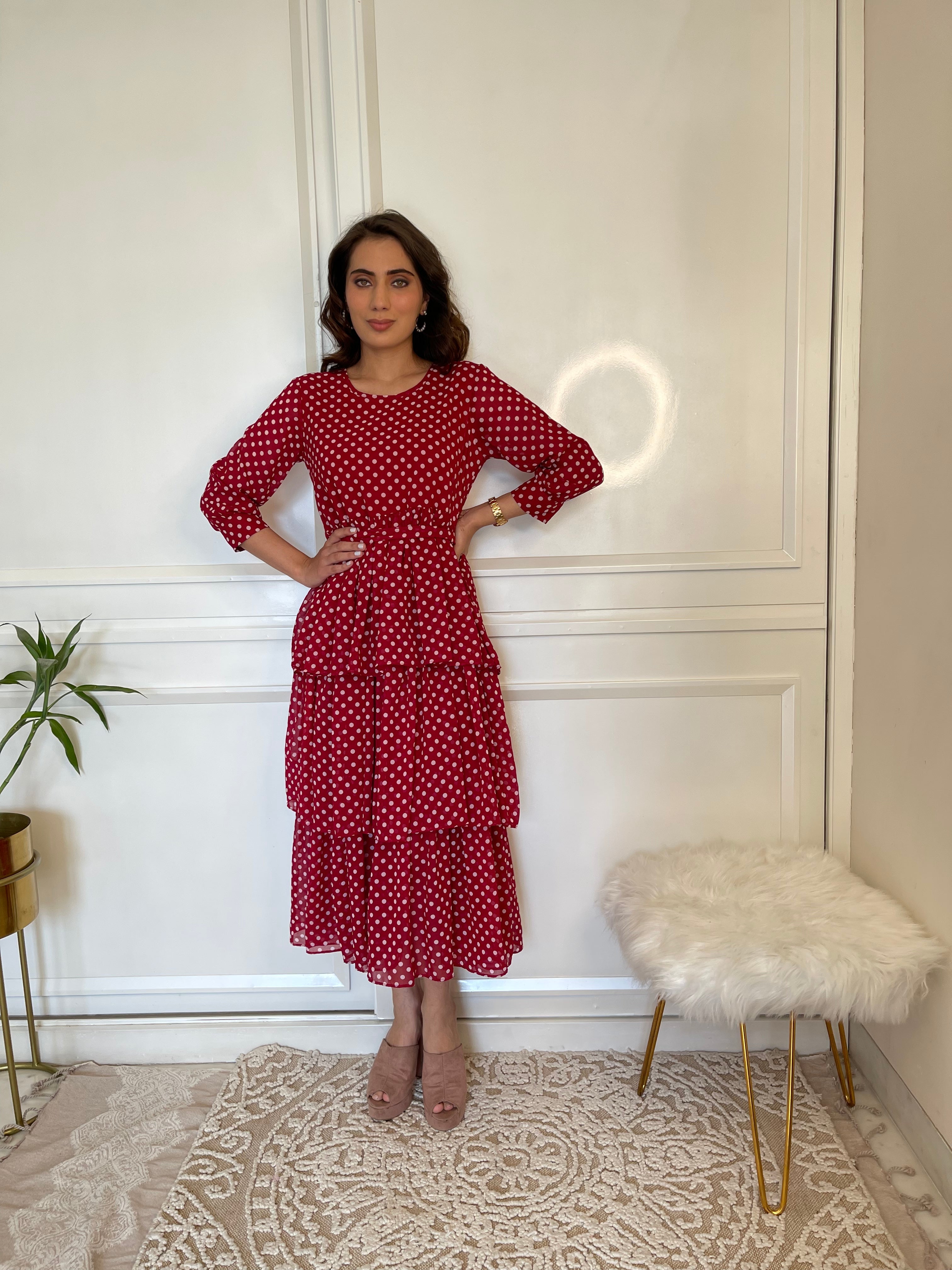 Elegant Red Polka Dot Ruffle Flared Maxi Dress for Women - Perfect for Summer Parties, Weddings & Beach Vacations