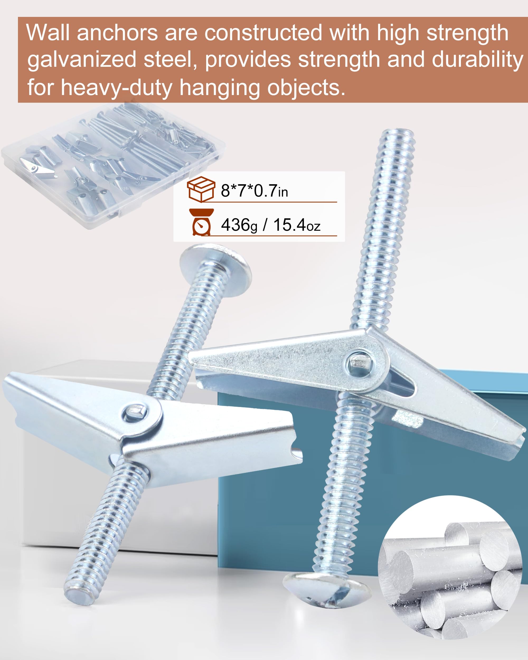 Heavy Duty Toggle Bolts Wall Anchors Kit - 28pcs Hollow Wall Anchors with Wing Nuts for Drywall & Hollow Walls - Perfect for Hanging Shelves, Mirrors, and Heavy Decorations