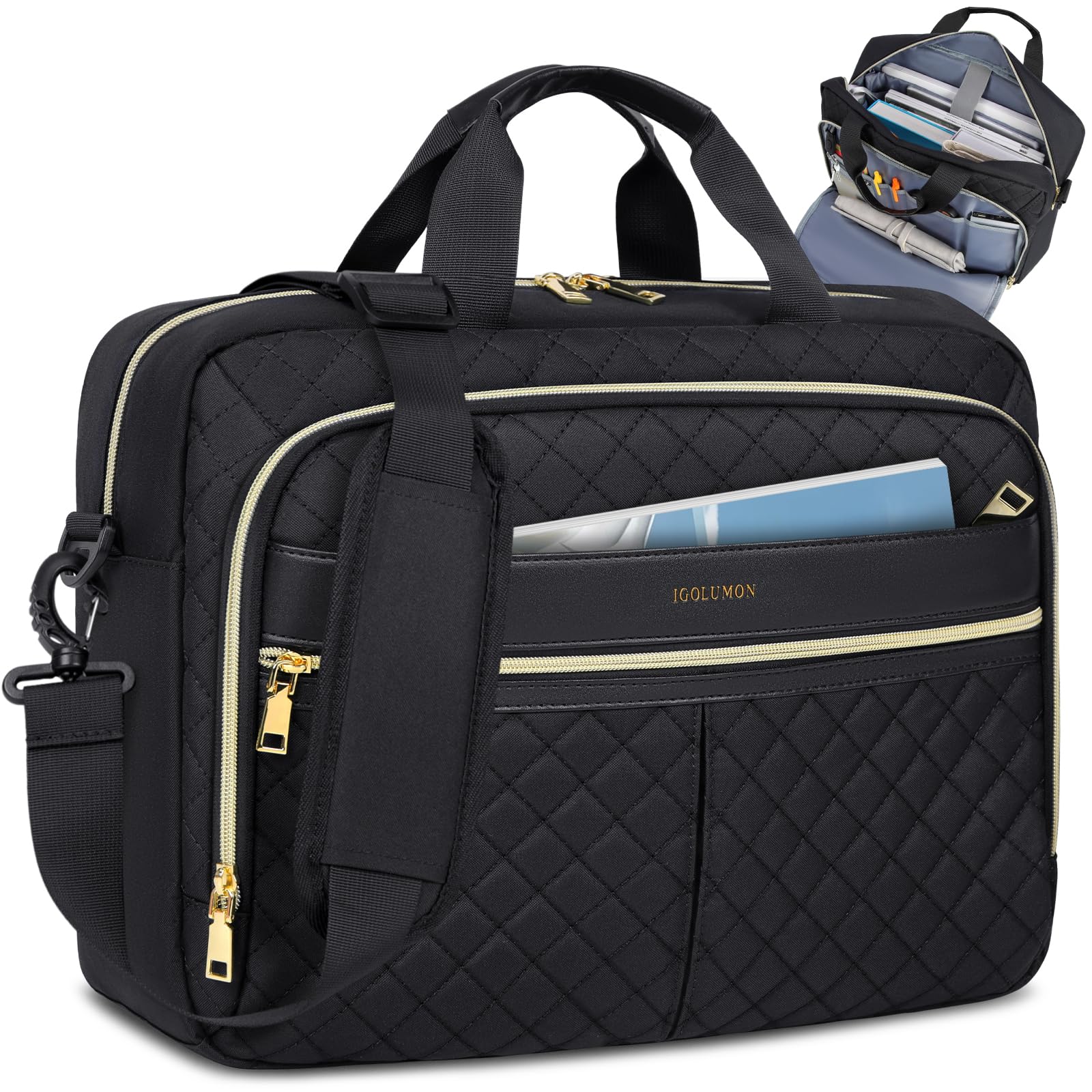 IGOLUMON 17.3 Inch Waterproof Laptop Messenger Bag for Women & Men - Business Office, Work, Travel & College Shoulder Bag - Durable Computer Briefcase (Black) - Perfect for Commuting, Business Trips & Campus Life