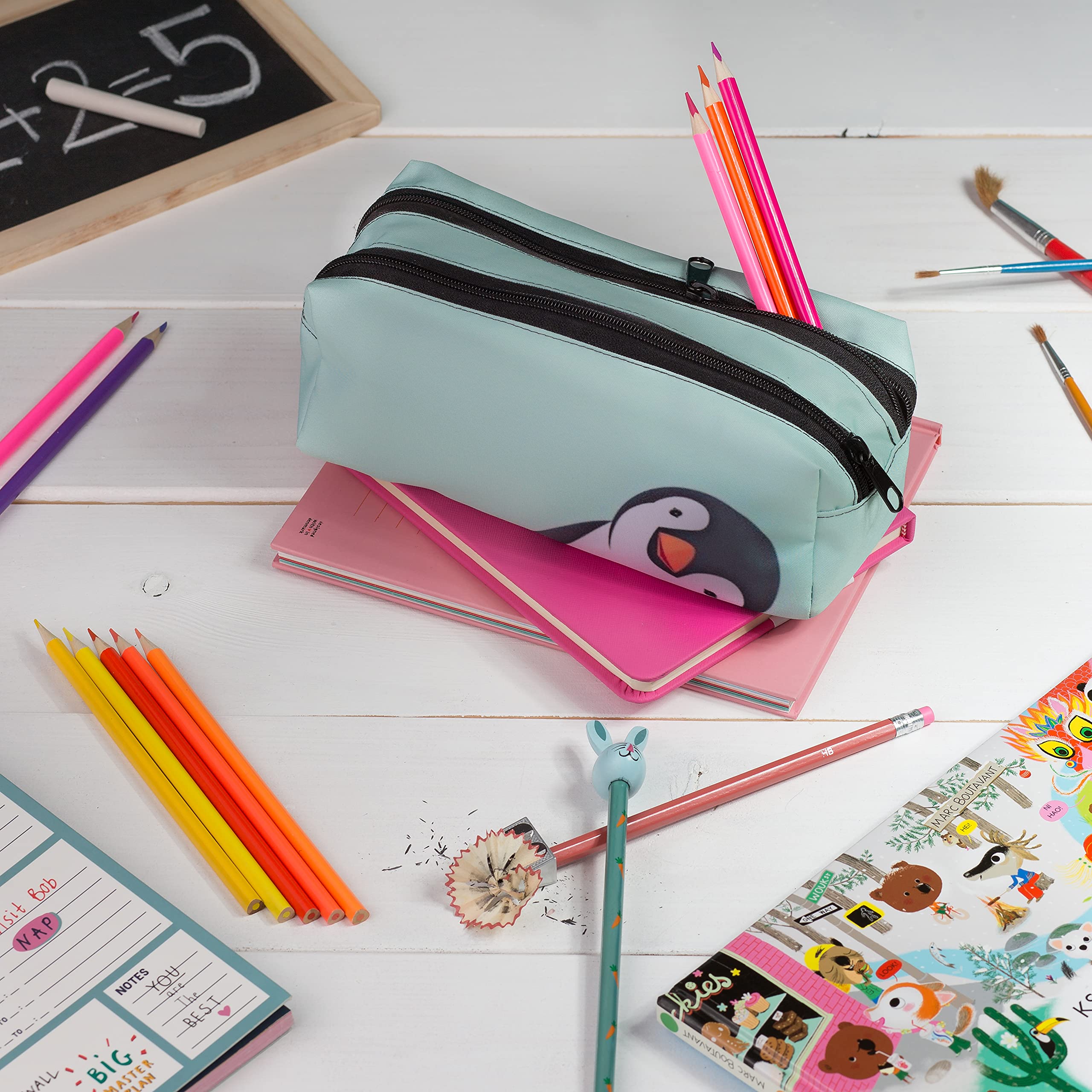 2-Compartment Pencil Case & Toiletry Bag - Vanity Makeup Organizer, Phone Holder & Banana Chemistry Pouch for School, Travel & Daily Essentials Storage
