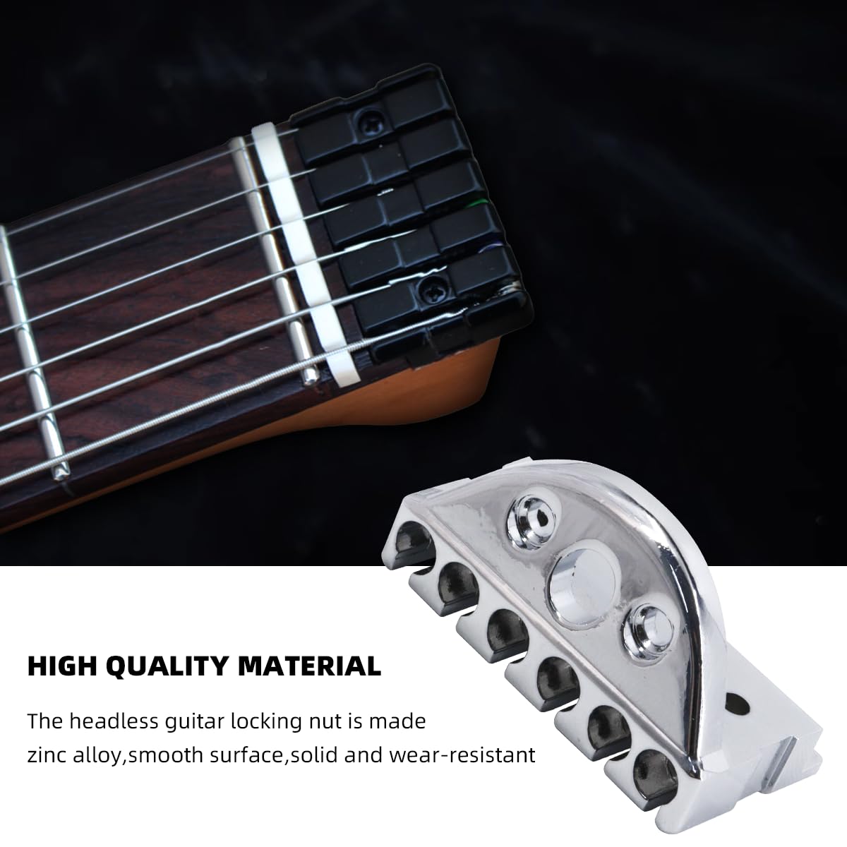 6 String Headless Guitar Locking Nut - Silver Replacement Part for Guitar Bridge & Tuning Stability | Perfect for Metal, Rock & Studio Recording