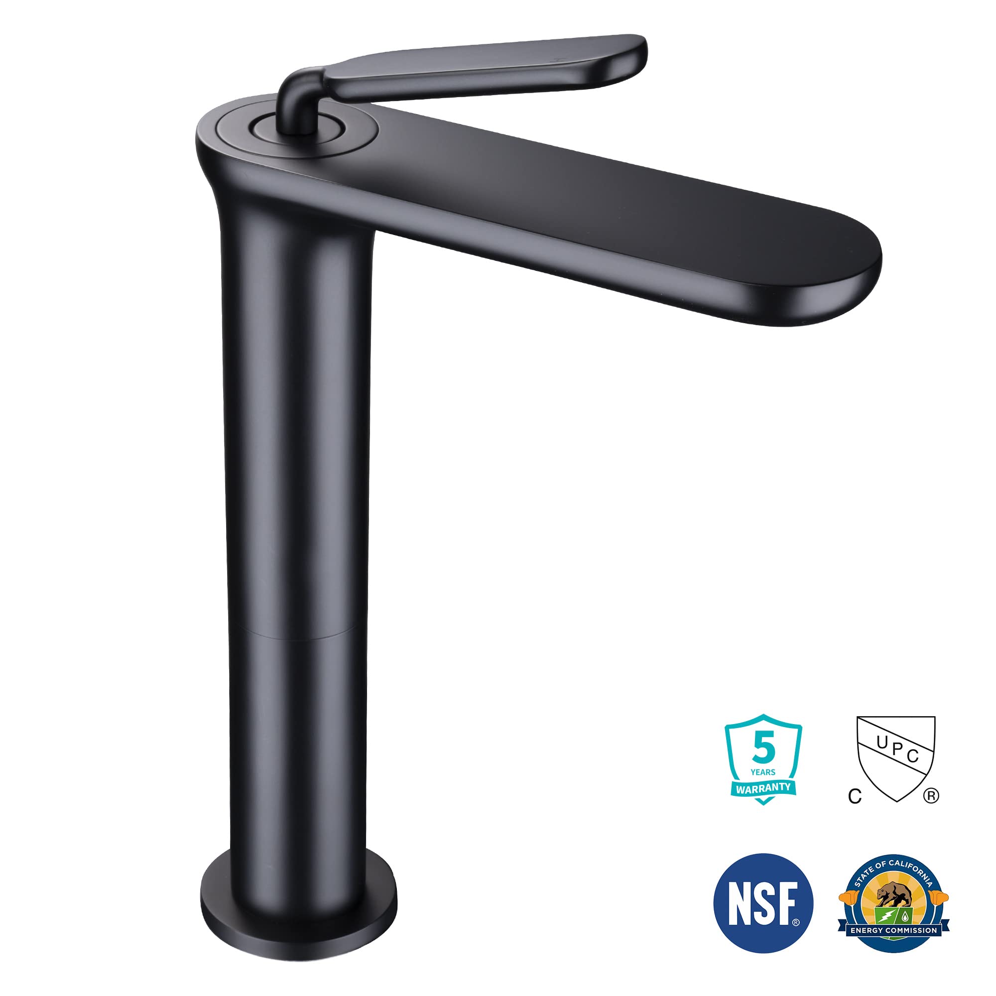 Aquaterior Matte Black Single Handle Bathroom Vessel Sink Faucet - NSF/ANSI 61 Certified, Non-Lead Commercial Faucet for RV, Lavatory & Vanity Sinks - Perfect for Modern Homes, Hotels & Restrooms