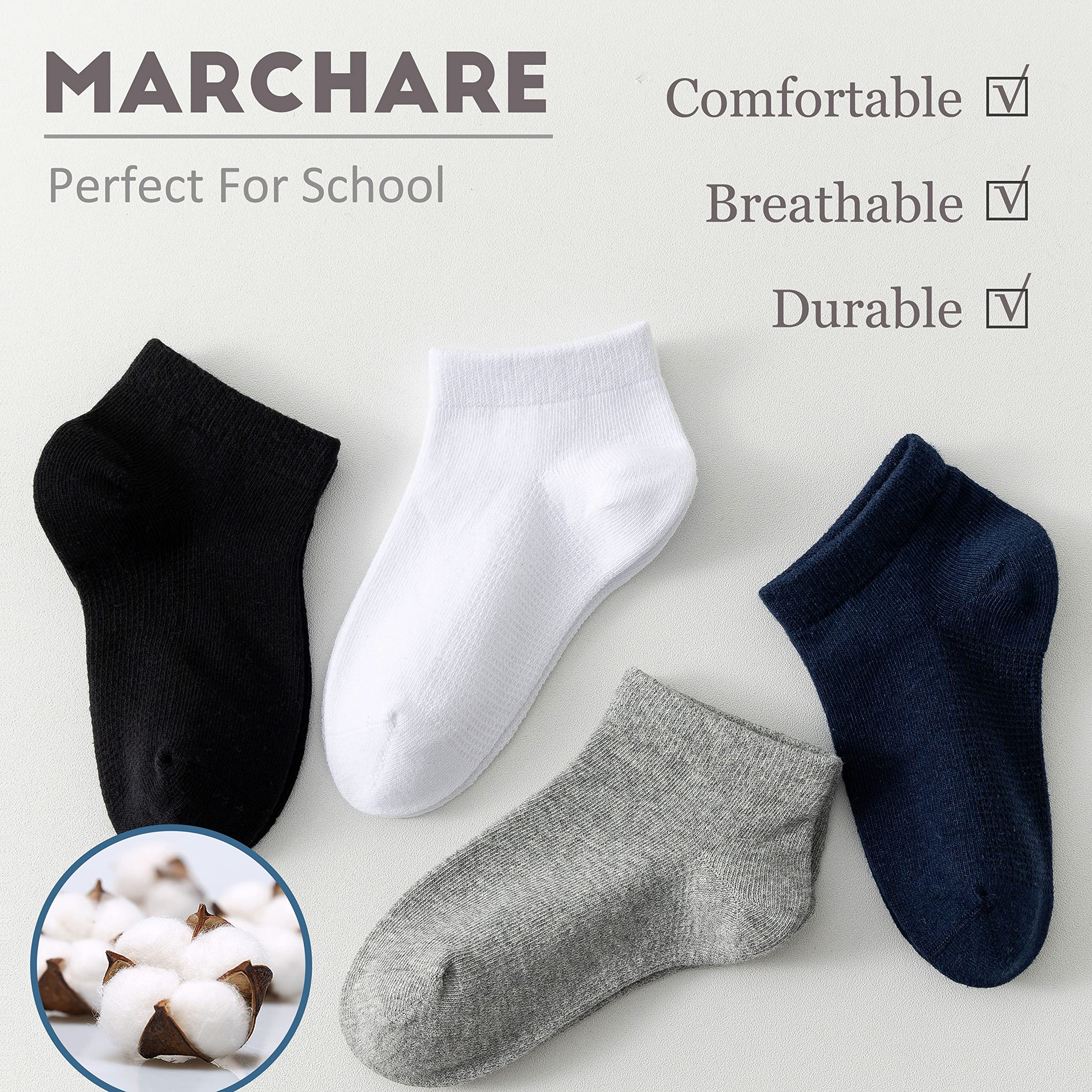 Marchare Boys Girls Low Cut Cotton Socks for Kids - 6 Pack Seamless School Socks for Comfort & Play - Perfect for School, Sports & Everyday Wear