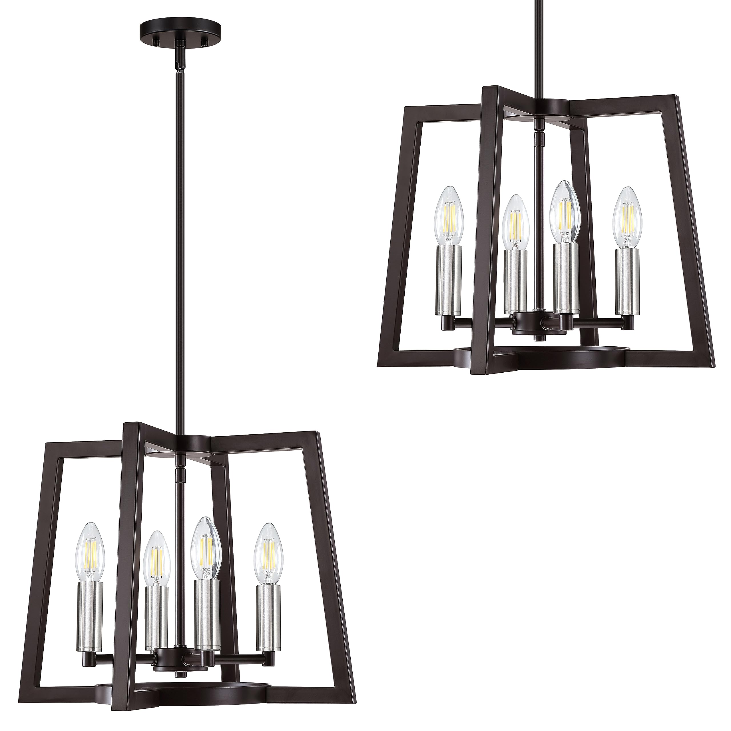 Doraimi Lighting Rustic Metal Lantern Cage Kitchen Island Pendant Light Fixture - Modern Industrial Hanging Light for Dining Room, Bedroom, Foyer, Entryway, Porch & Over Sink - 4-Light 2 Pack with E12 Base - Perfect for Farmhouse, Vintage & Industrial Decor