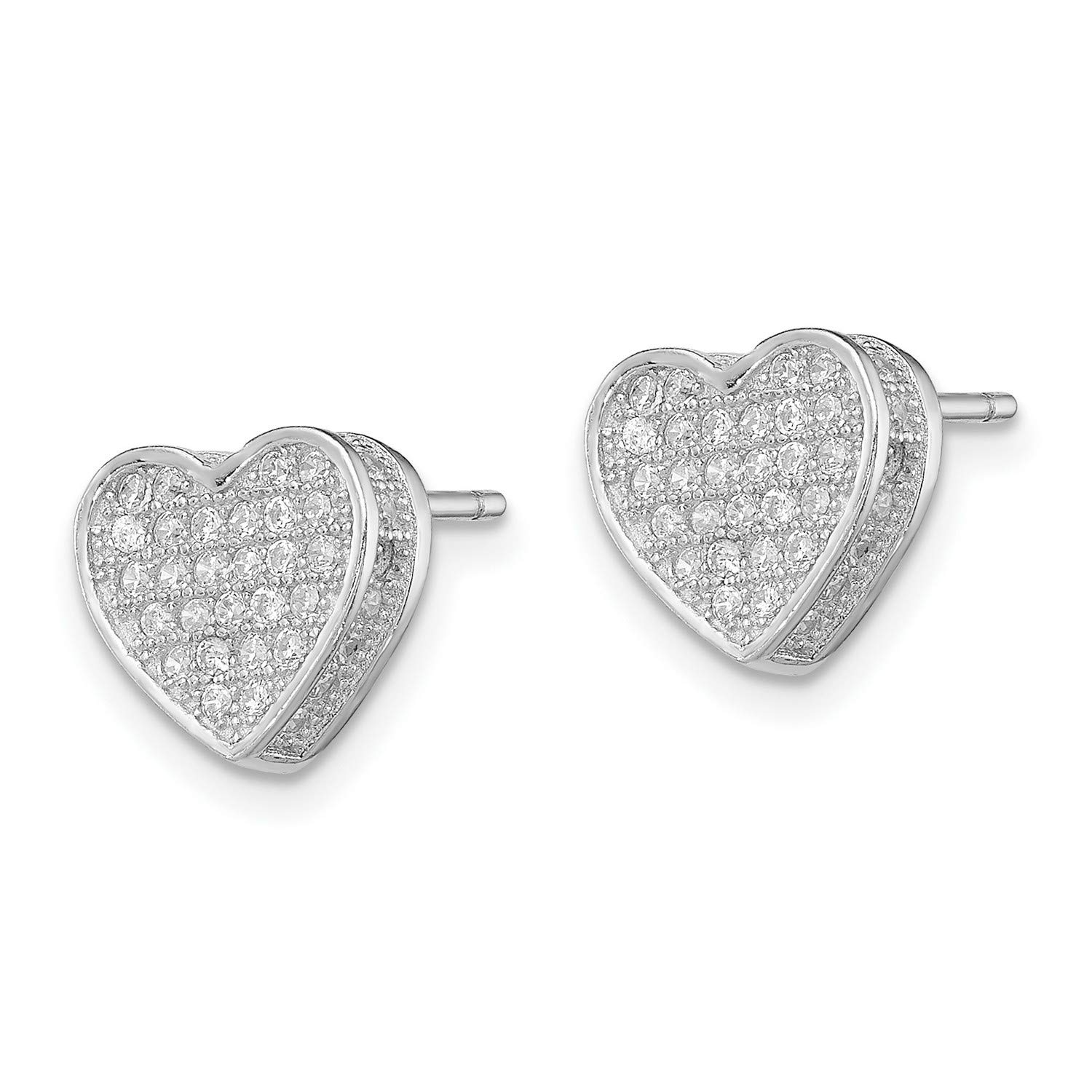 Sterling Silver CZ Micro Pave Heart Stud Earrings 9x9mm - Perfect for Valentine's Day, Anniversary Gifts & Everyday Elegance