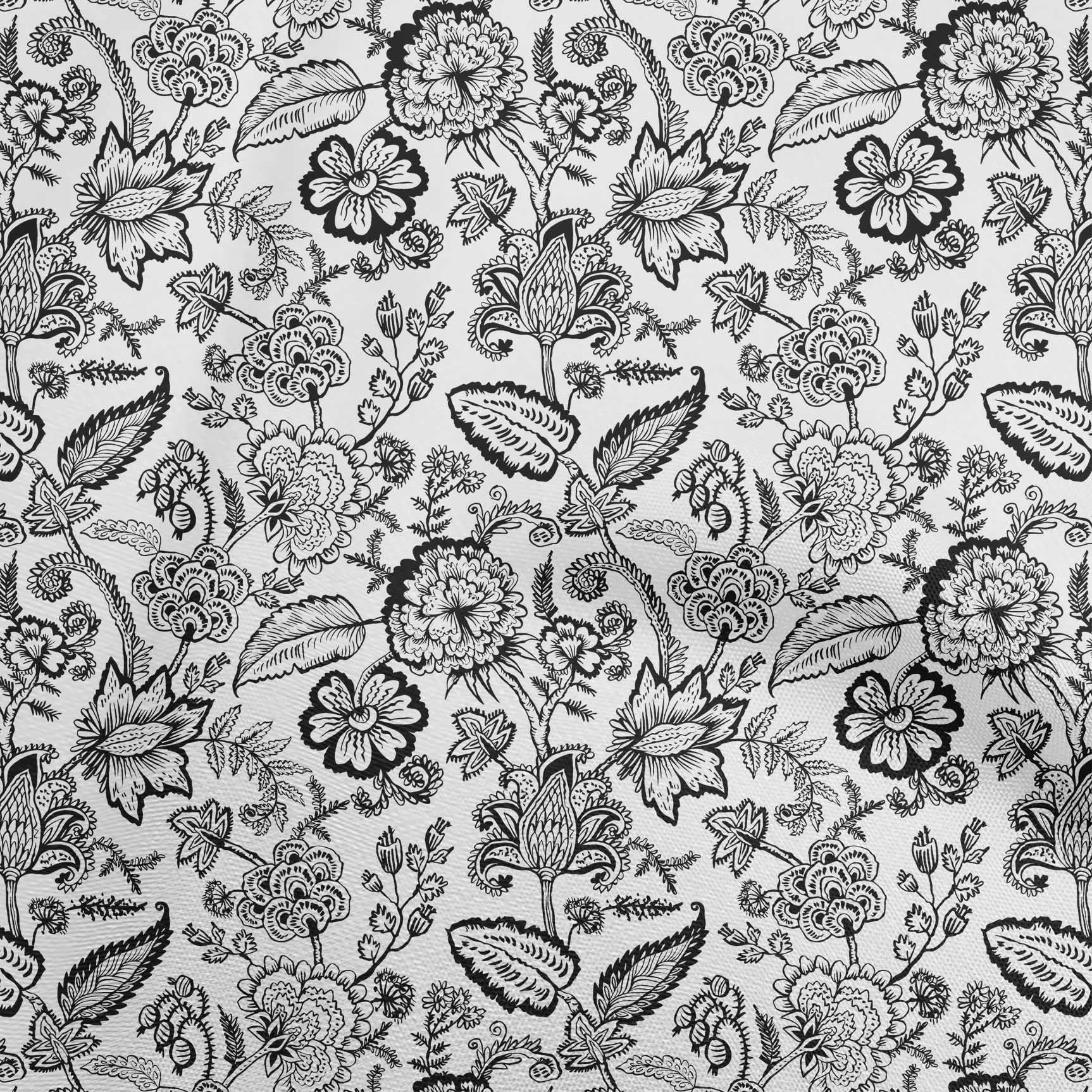 oneOone Viscose Chiffon Black Fabric - Jacobean Floral Printed Sewing Material by The Yard (42 Inch Wide) for DIY Clothing, Dresses, Scarves & Home Decor Projects