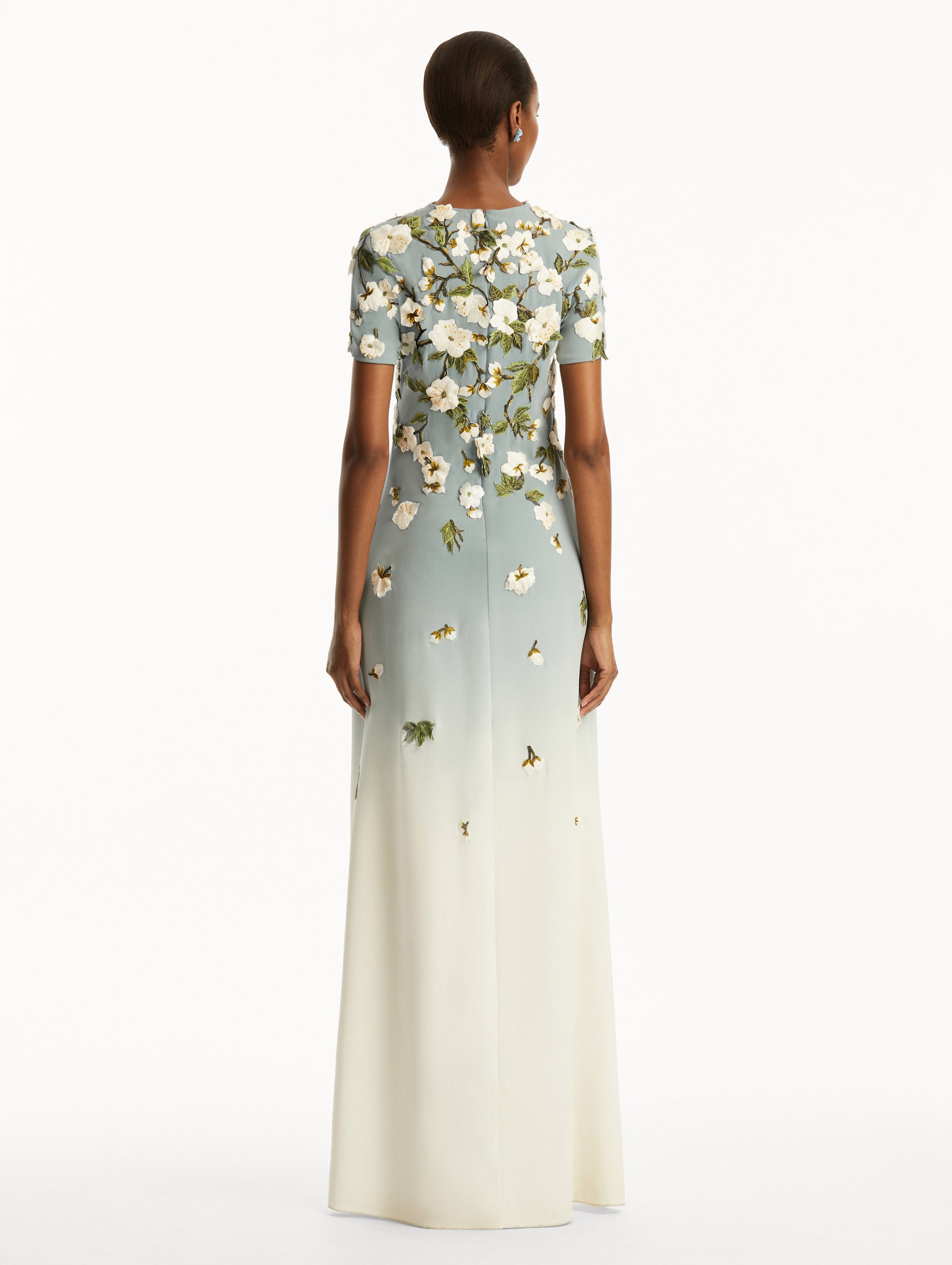 Elegant Ombré Cherry Blossom Gown - Flowy Long Dress for Women, Perfect for Weddings, Prom & Special Occasions