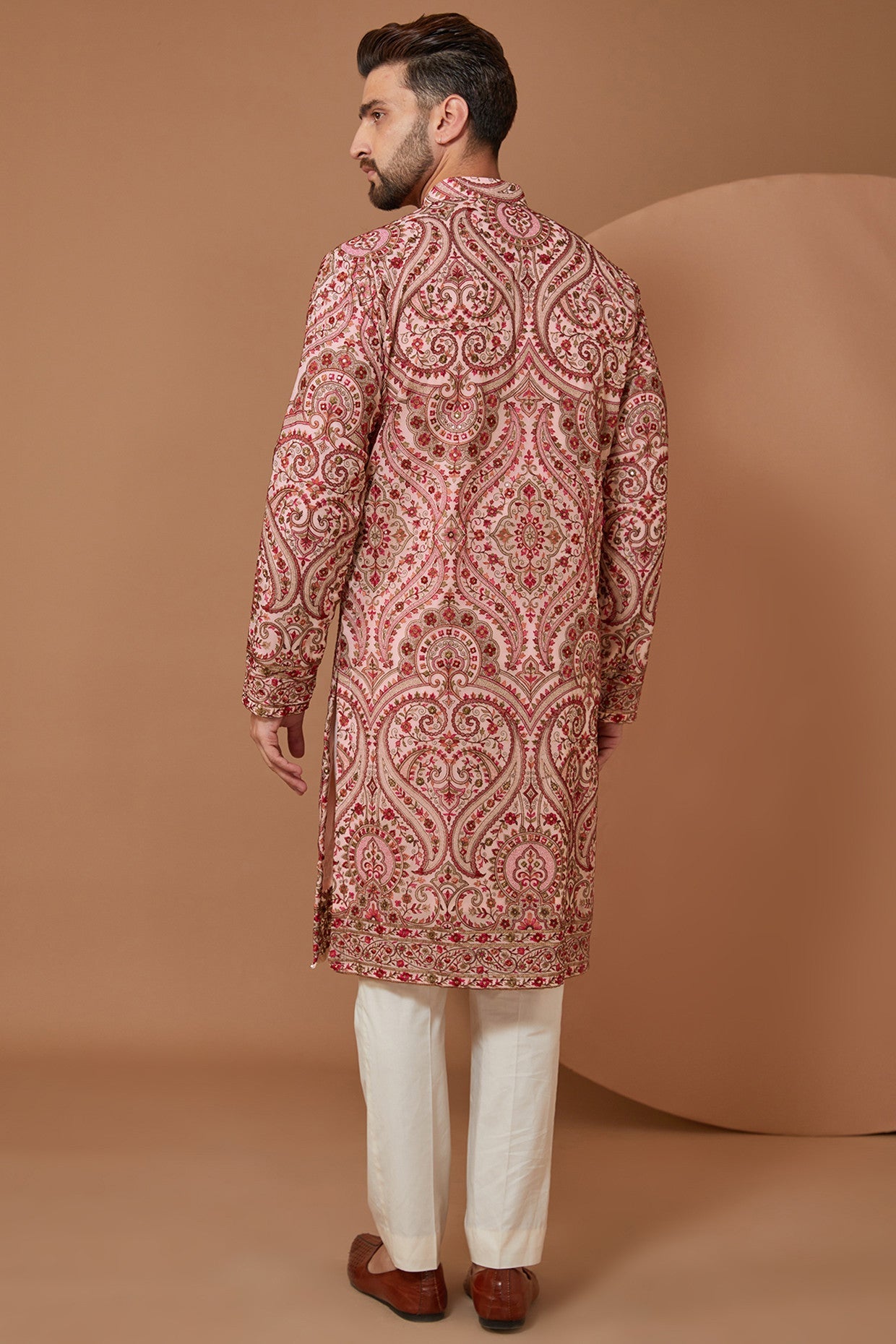 Elegant Light Pink Kashmiri Jamawar Embroidered Kurta for Women | Traditional Indian Ethnic Dress | Perfect for Weddings, Festivals & Special Occasions