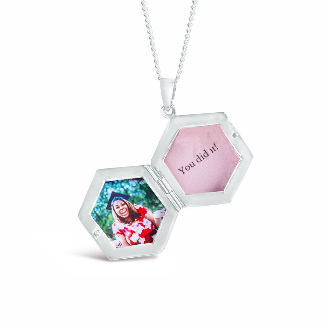 Hexagon Locket Necklace - 14K White Gold Pendant for Women | Elegant Jewelry Gift for Anniversary, Valentine's Day & Special Occasions