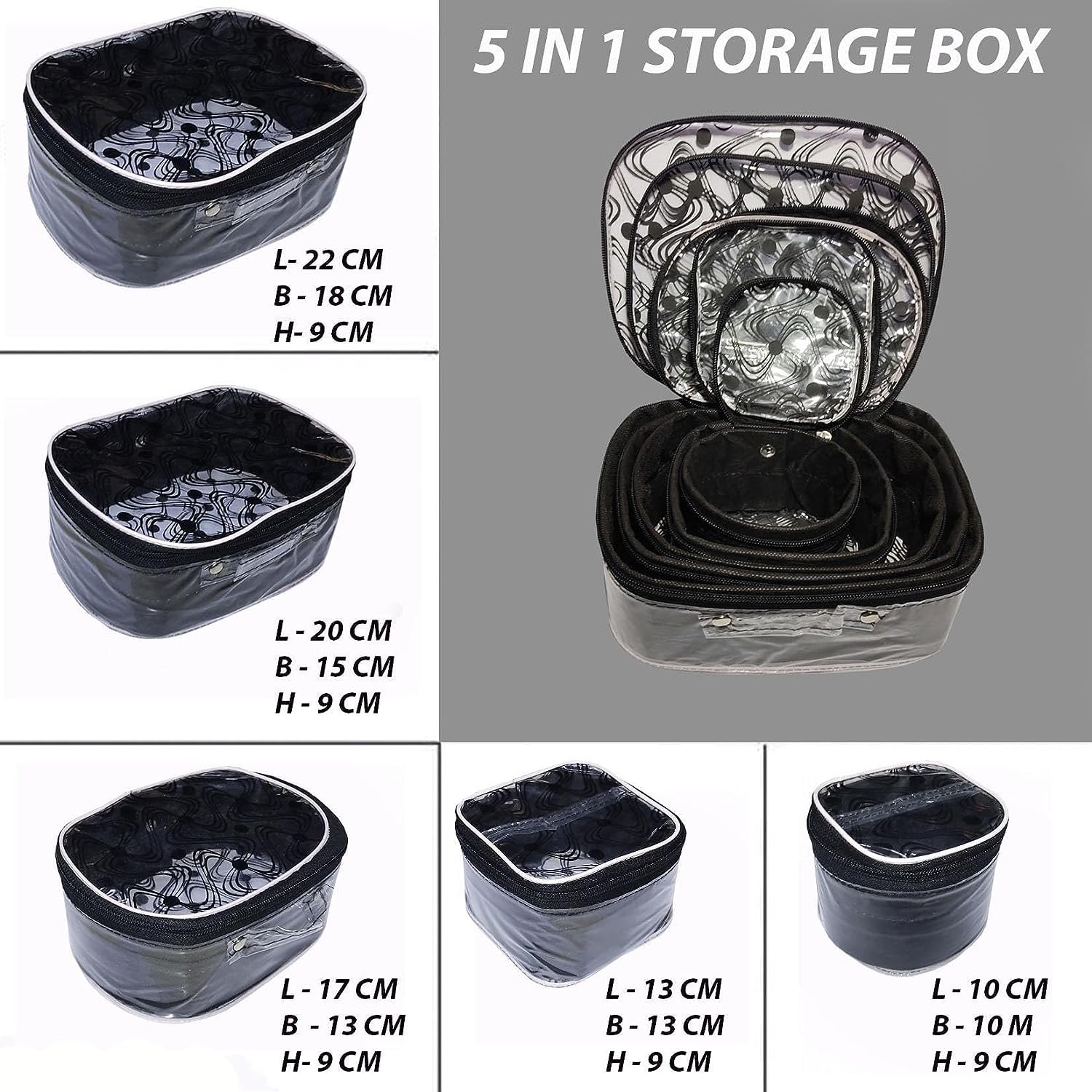 AYUSHMAN Enterprise Women's 5-Piece Makeup Organizer Set - Vanity Storage Box for Cosmetics, Bindi & Shaving Essentials | Black PVC | Perfect for Home, Travel & Salon Use