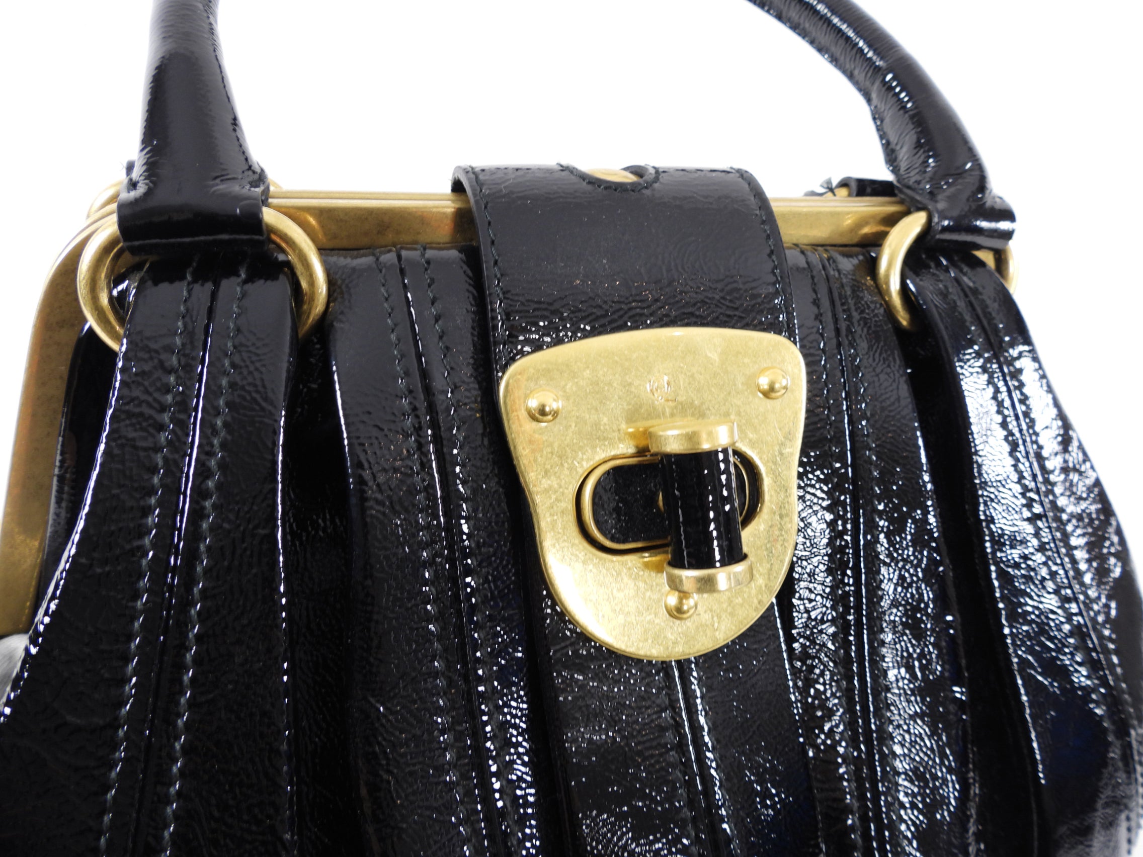 Alexander McQueen Black Patent Leather Elvie Shoulder Bag - Luxury Designer Handbag for Women, Perfect for Evening Parties, Work & Travel