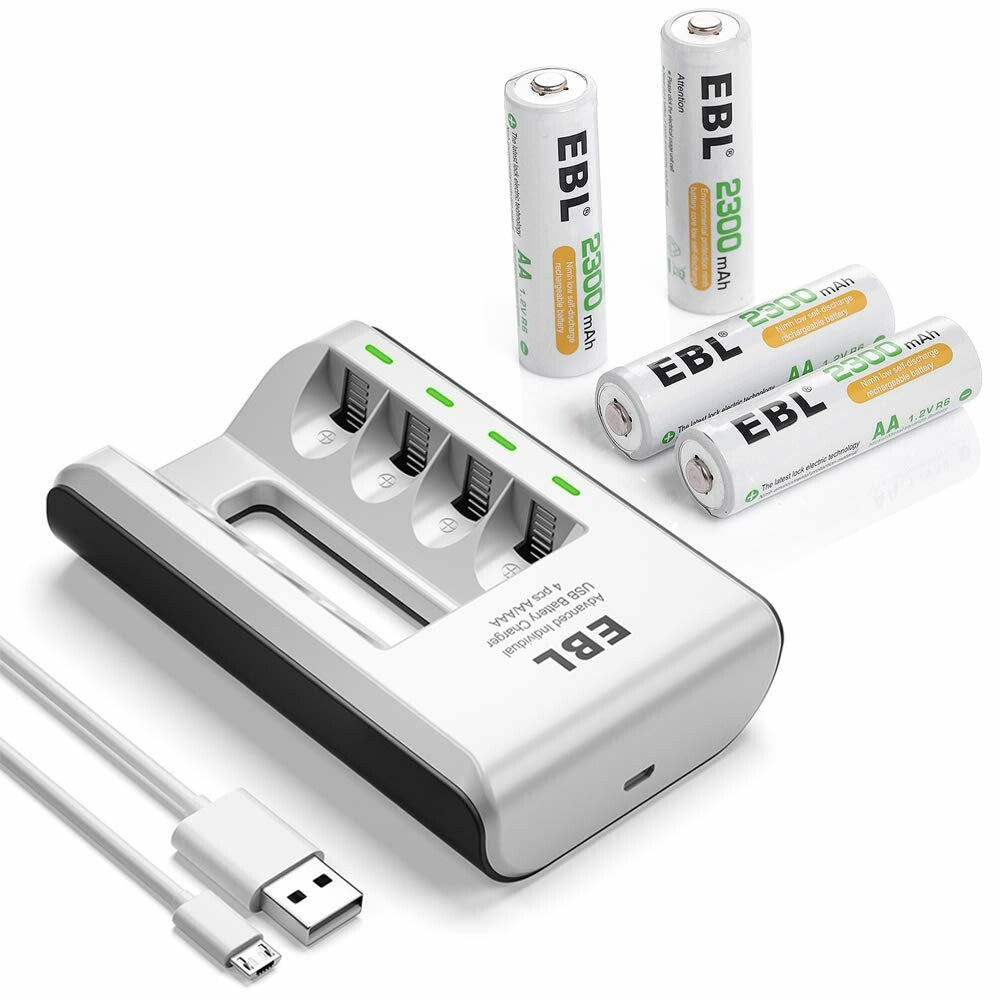EBL AA AAA Rechargeable Batteries with 807 Smart Battery Charger - Perfect for Cameras, Toys, and Home Electronics