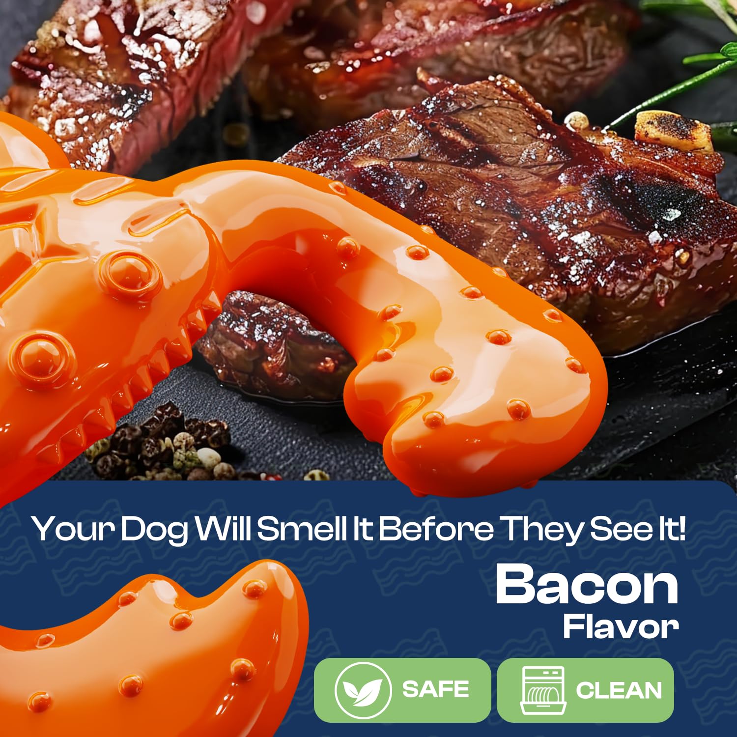 Durable Nylon Dog Chew Toy for Anxiety Relief & Dental Health – Bacon Flavor Tough Chew Bone for Aggressive Chewers, Promotes Stress Relief & Teeth Cleaning – Best for Large Breed Dogs (Perfect for Teething Puppies, Boredom Relief & Crate Training)