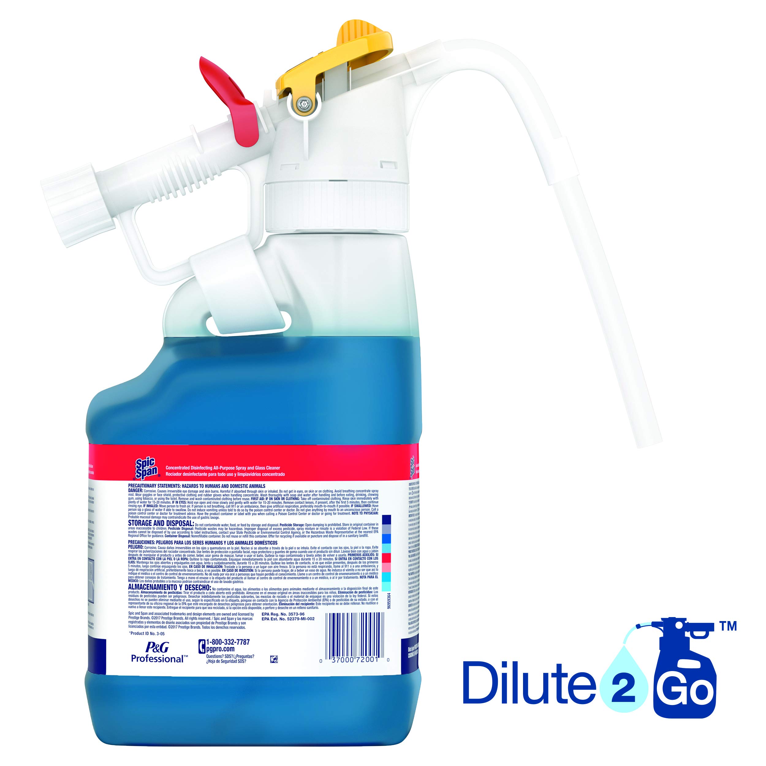 Spic and Span P&G Professional All Purpose & Glass Cleaner Concentrate - 4.5 Liter Bottle (Dilute2Go System) - Multi-Surface Cleaner for Windows, Mirrors, Countertops & More - Ideal for Home, Office & Commercial Use