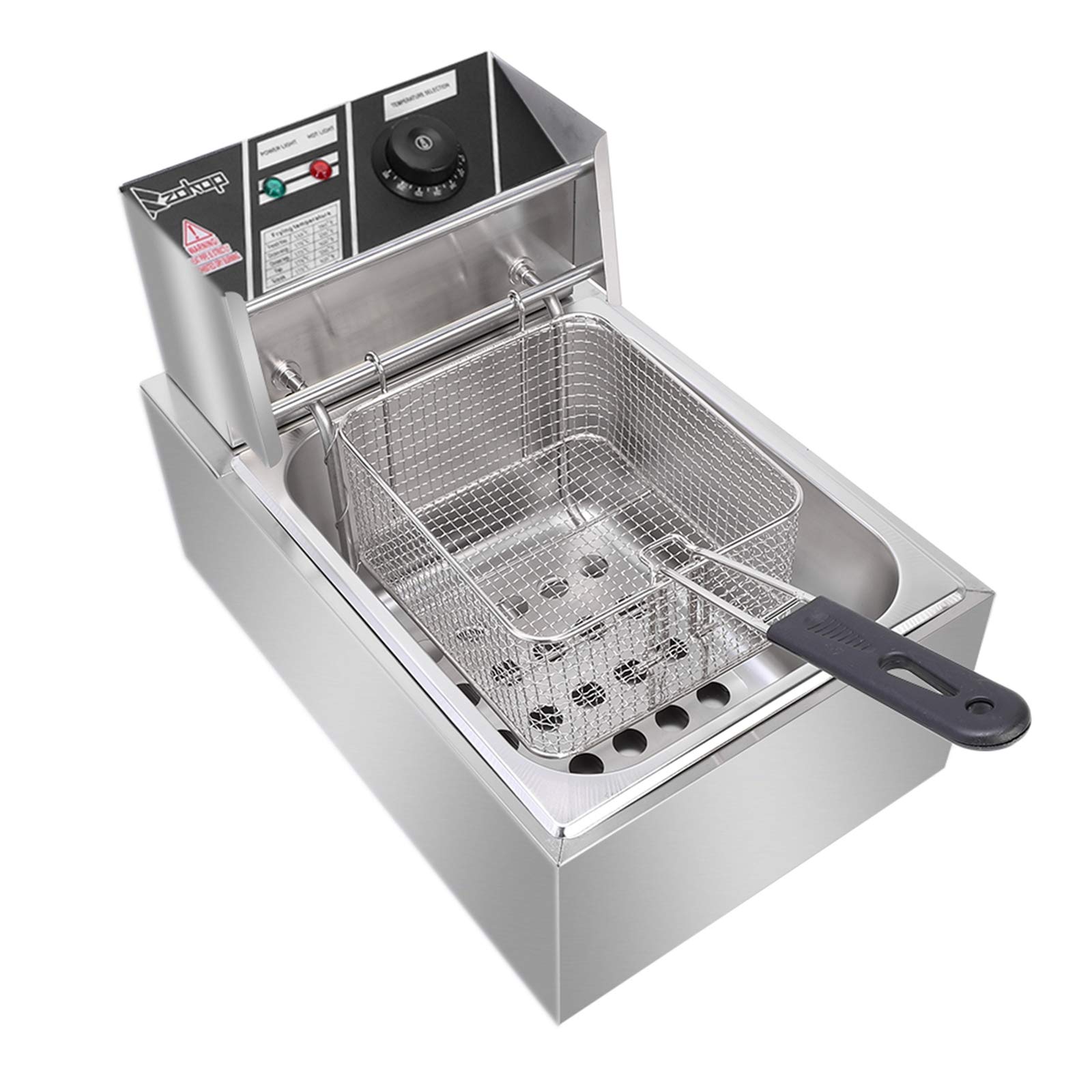 Commercial Electric Deep Fryer 6L Stainless Steel Countertop Fryer with Basket - Perfect for Restaurants, Home Kitchens & Making French Fries, Chicken Wings & More