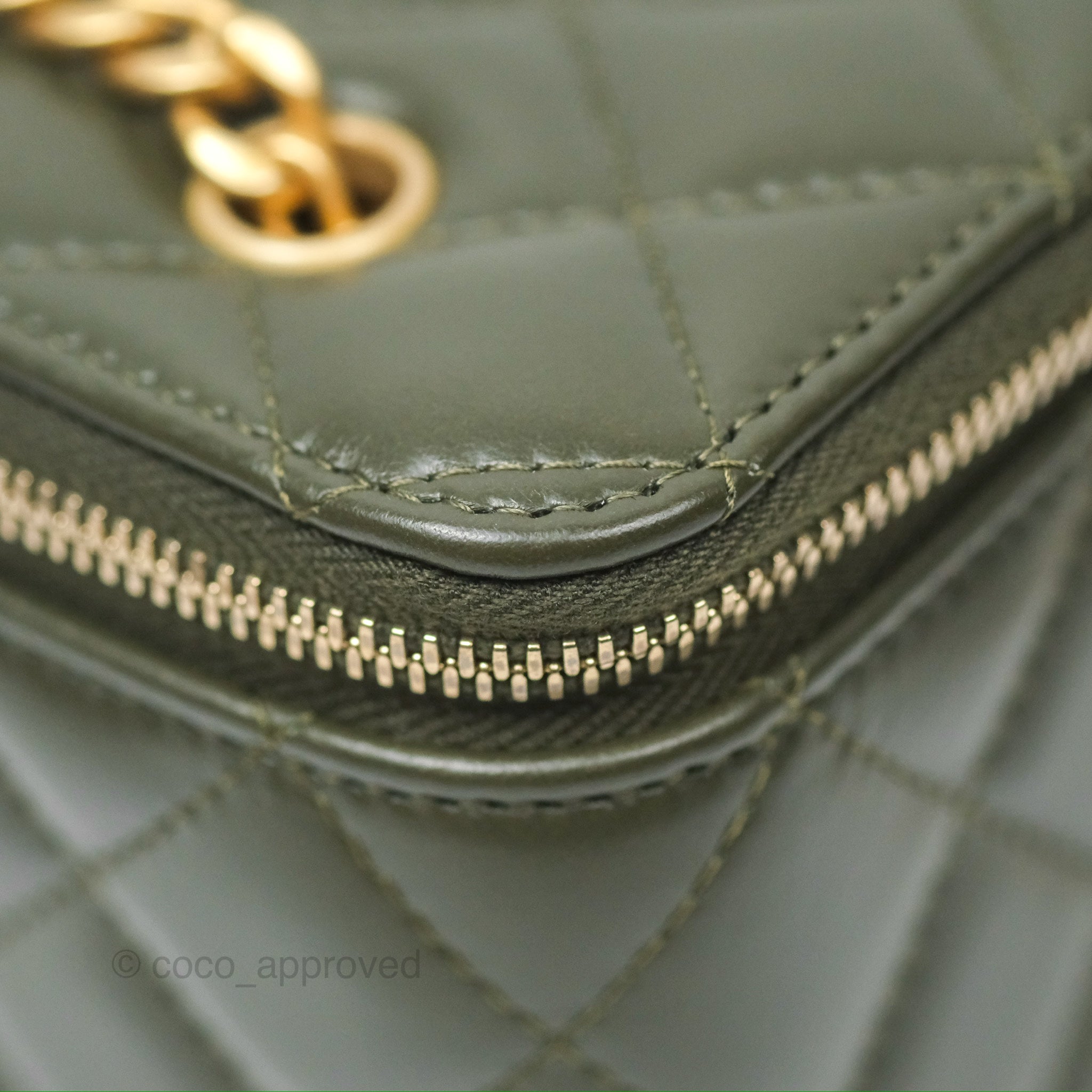 Chanel All Slide Vanity Crossbody Bag with Adjustable Chain - Dark Olive Green Lambskin Leather & Aged Gold Hardware | Luxury Shoulder Bag for Women, Perfect for Date Night & Evening Events