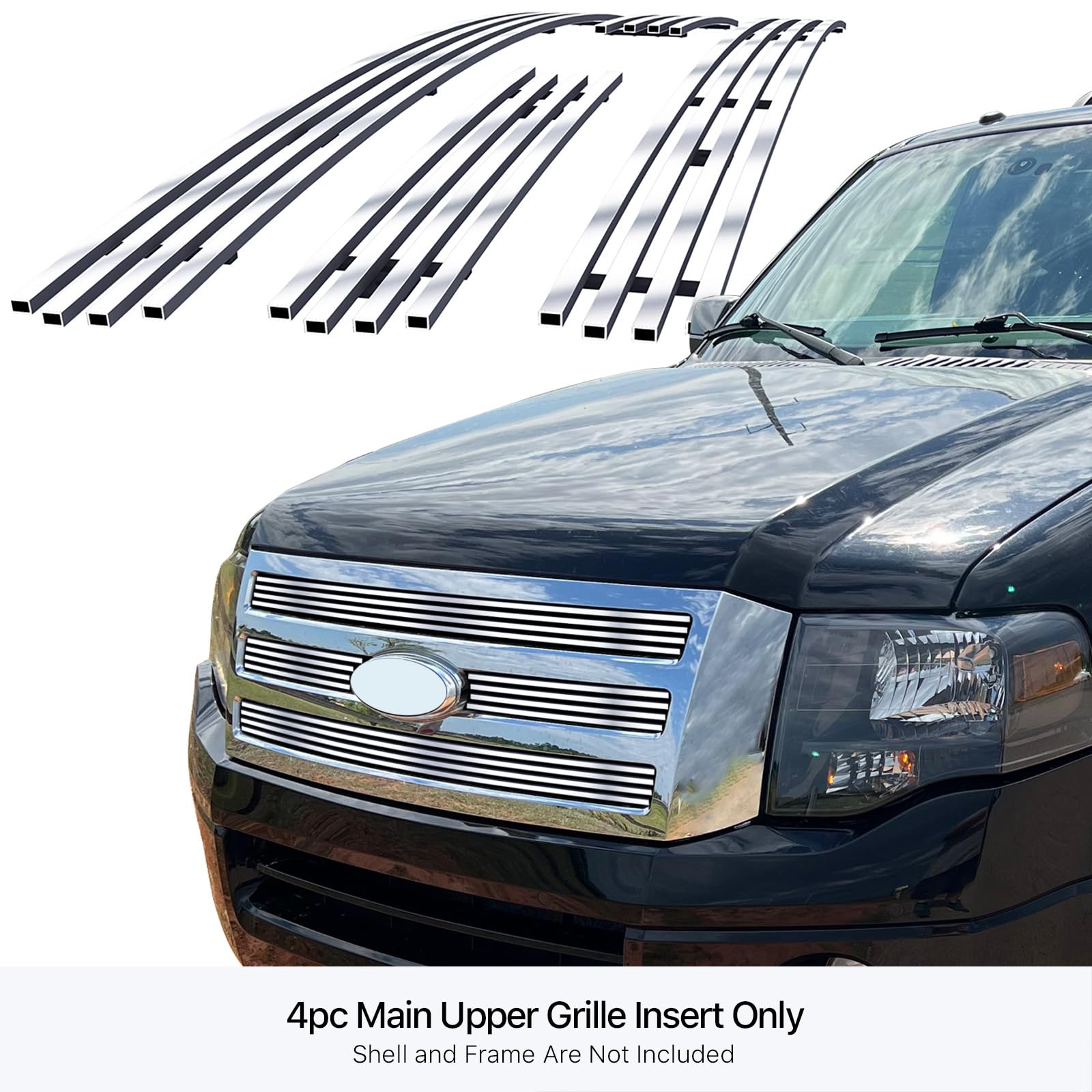 APS Chrome Billet Front Grille Insert F65321A Compatible with Ford Expedition 2007-2014 - Upgrade Your Truck's Style for Off-Road & Urban Driving