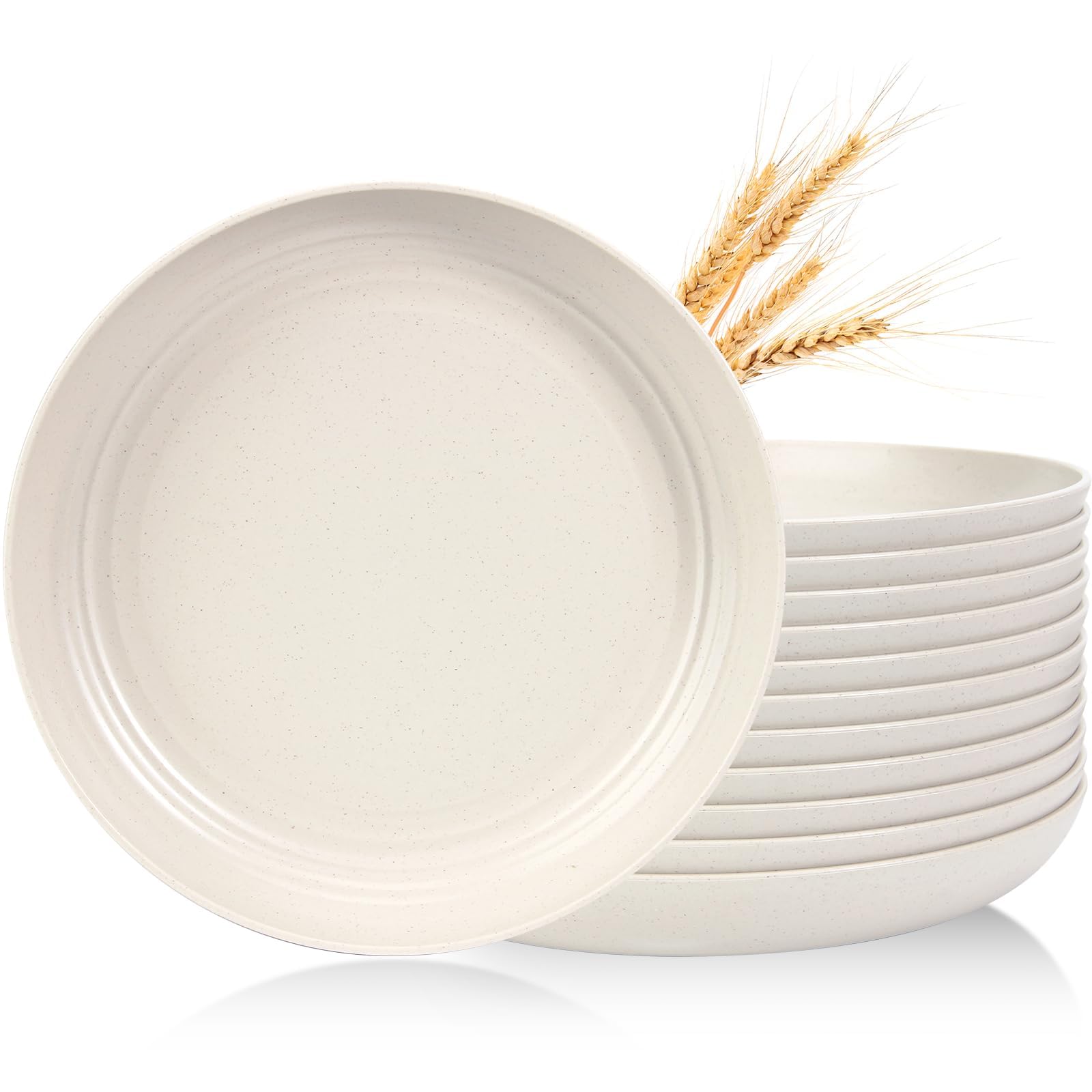 Premium 12-Piece Wheat Straw Dinner Plates Set - 10 Inch Unbreakable, Dishwasher & Microwave Safe - Eco-Friendly Hard Plastic Plates for Kitchen, Camping, Picnics & Outdoor Dining (Beige)