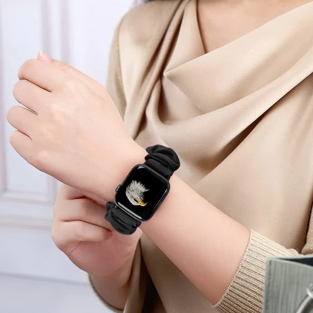3 Pack Apple Watch Bands for Women - Soft Fabric Scrunchies Compatible with iWatch Ultra 2/Series 10/9/8/7/6/5/4/3/2/1/SE (38mm-49mm) - Stylish Printed Wristbands for Workouts, Yoga & Everyday Fashion