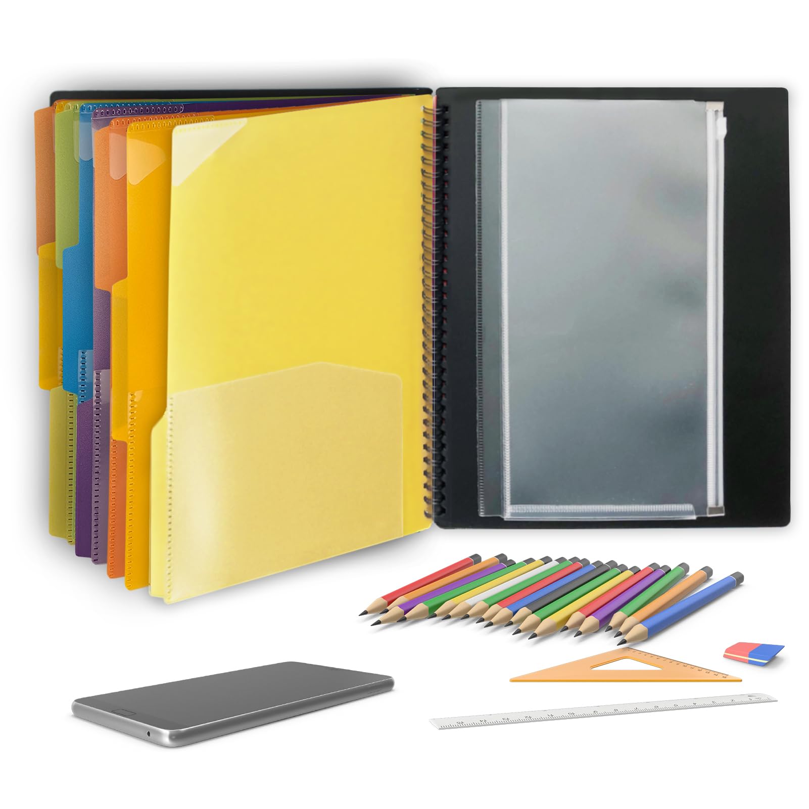 Binditek 18 Pocket Poly Project Organizer with 9 Dividers - Heavy Duty Letter Size Folder with Customizable Cover, Metal Wire Binding & Zipper Pouch - Perfect for School, Office & Document Organization Supplies