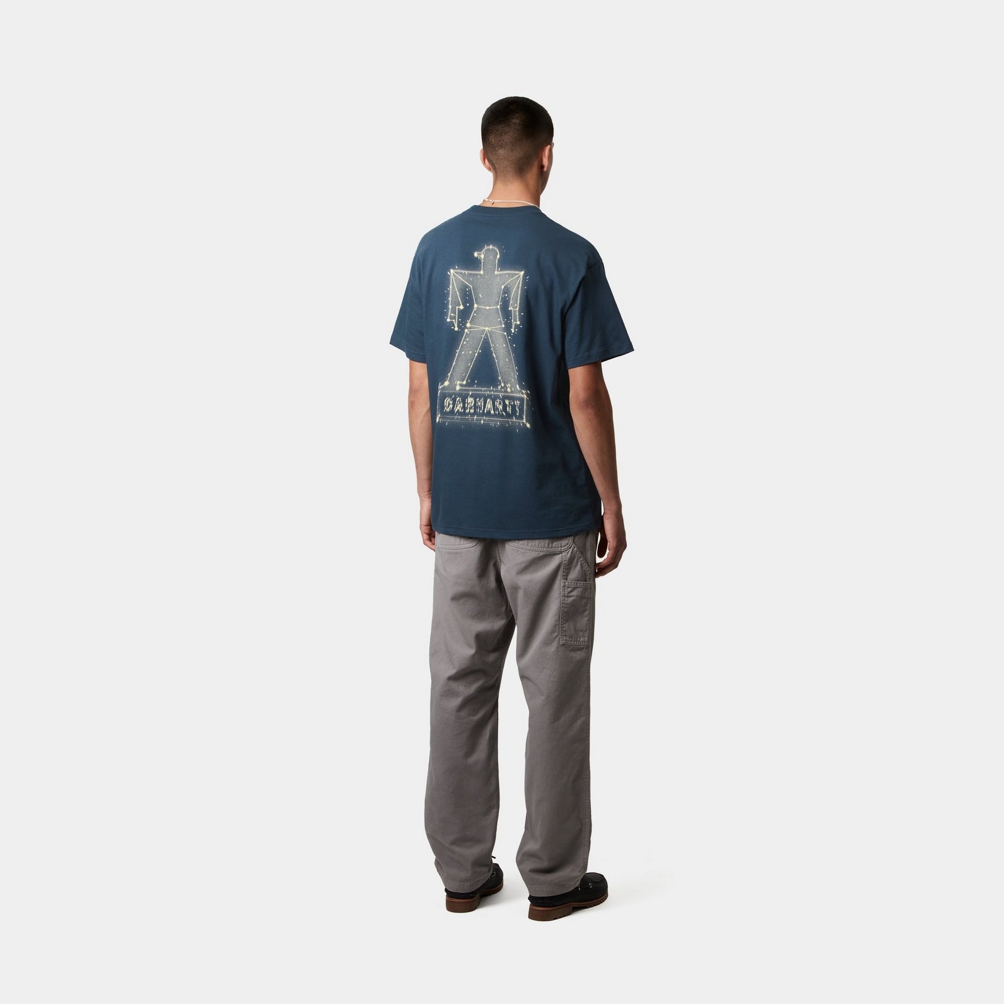 Stargazer Graphic T-Shirt for Men & Women - Soft Cotton Vintage Space Print Tee in Dusky Blue & Yellow | Casual Wear, Gift Idea, Astronomy Lovers