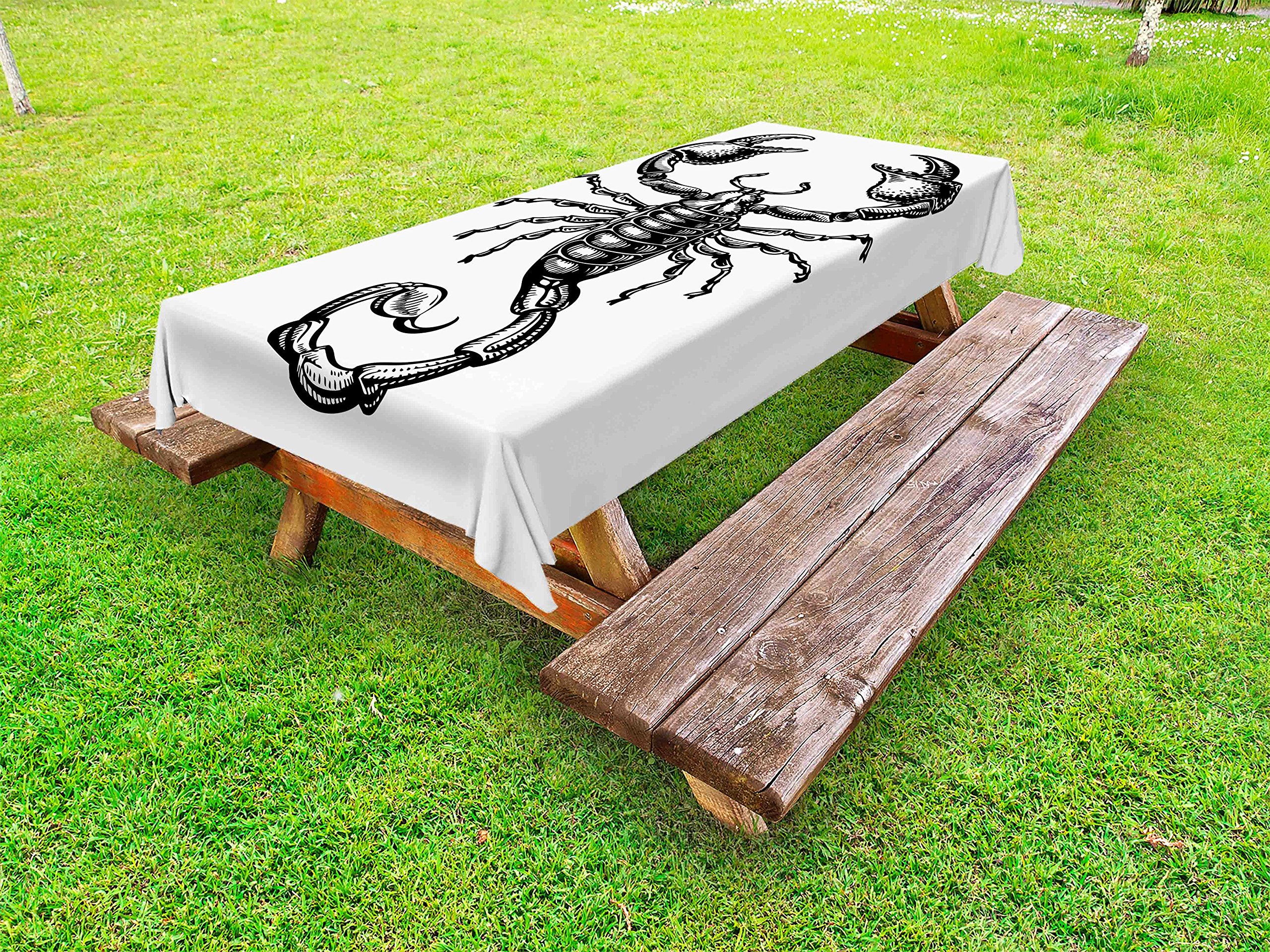 Ambesonne Zodiac Scorpio Outdoor Tablecloth - Monochrome Scorpion Sketch Art, Washable Picnic Table Cover for Camping, BBQ, Garden Parties (58x84 Inches, Black & White)