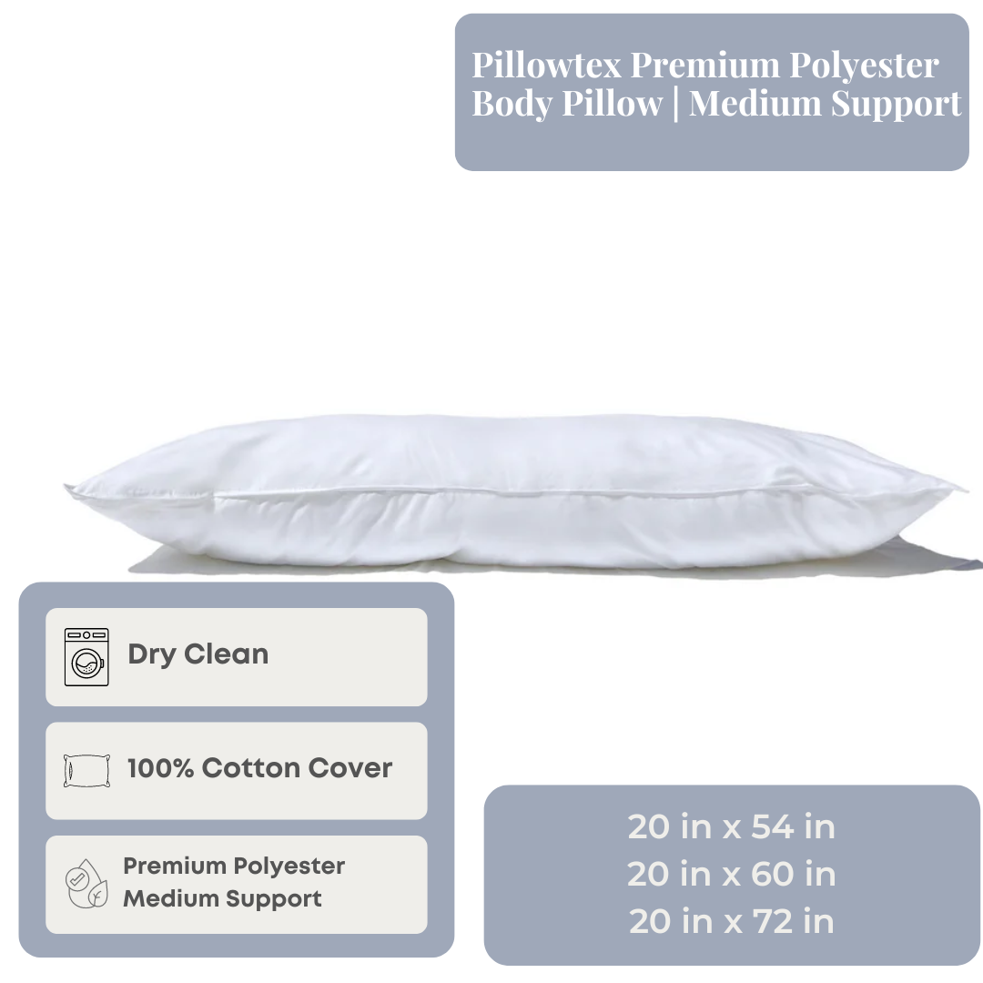 Premium Polyester Body Pillow for Adults - Medium Support & Comfort - Perfect for Side Sleepers, Back Pain Relief & Pregnancy Support