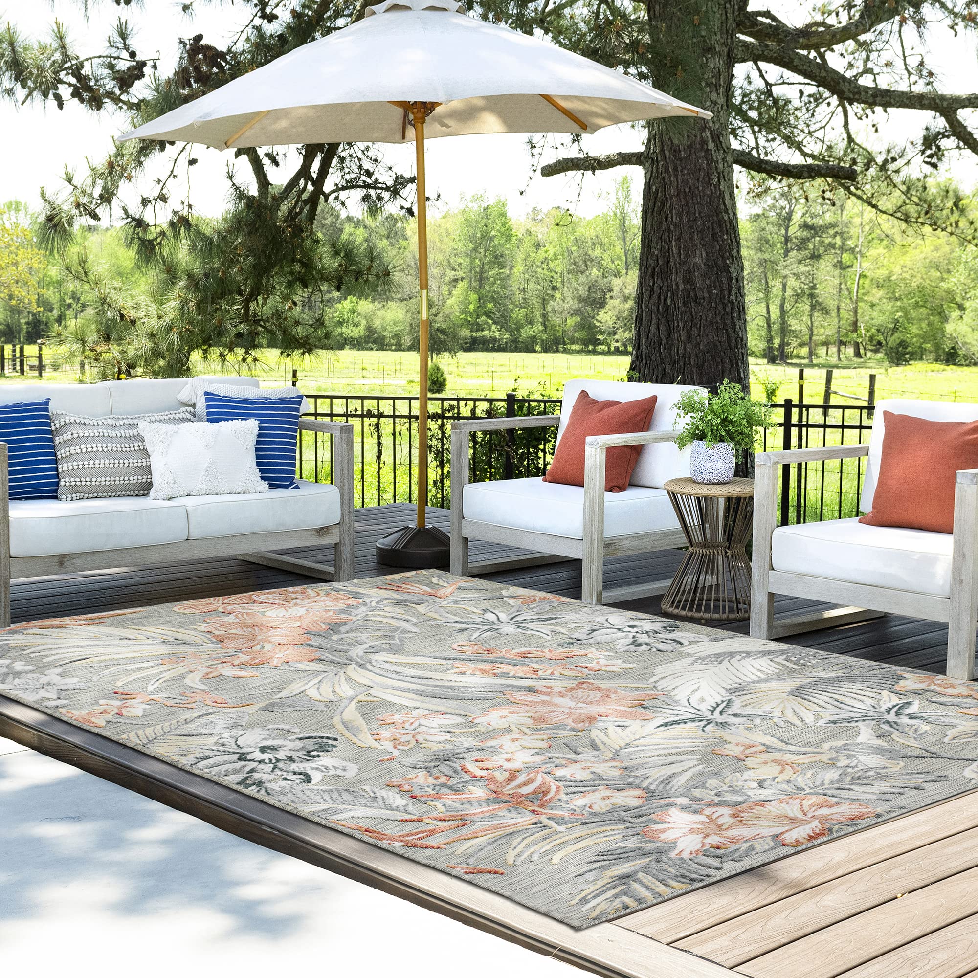 Large 8x10 Jute Water-Resistant Indoor Outdoor Rug - Traditional Style for Patio, Deck, Porch, Entryway, Camping & RV - Durable Area Rug for Outdoor Spaces, Backyard, Garden & Poolside Use