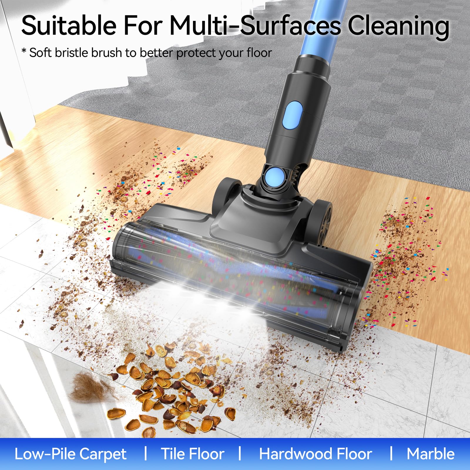 N8 Cordless Stick Vacuum Cleaner - Lightweight, Powerful Suction, 2200mAh Battery for 40 Min Runtime, Self-Standing Rechargeable Vacuum for Hardwood Floors, Carpets & Pet Hair - Perfect for Quick Cleanups & Pet Owners