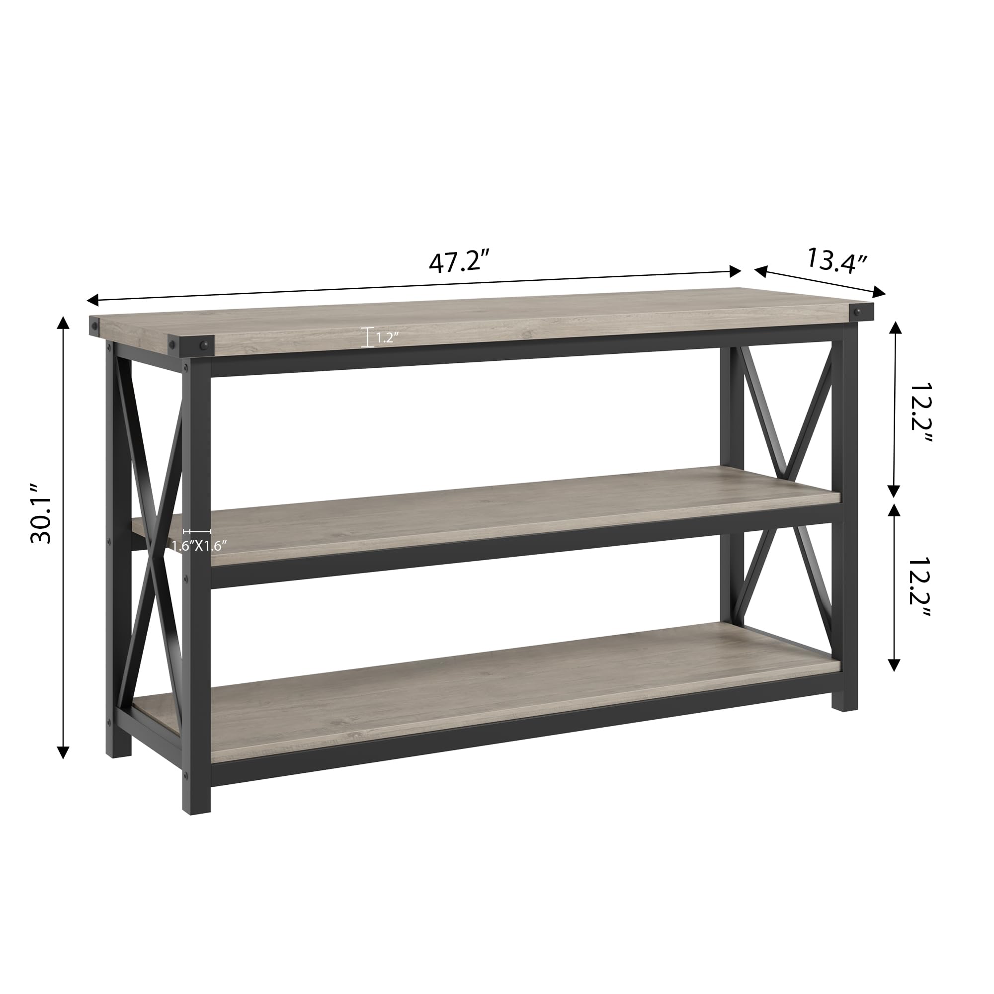 GARVEE 3-Tier Narrow Console Table with Storage Shelf - 47.2 Inch Industrial Style Entryway Table - Wood & Metal Frame for Living Room, Hallway, Foyer Decor